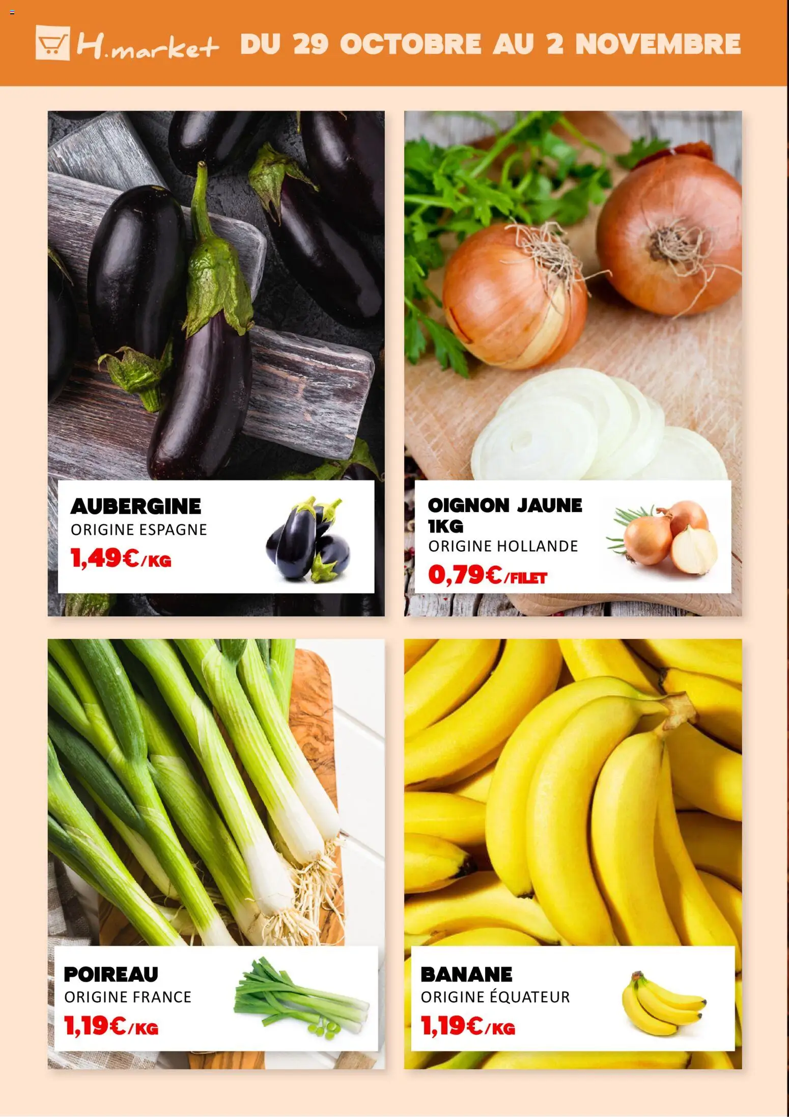 {H1} | Page: 4 | Produits: Aubergine, Poireau, Oignon, Banane