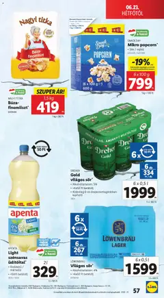 Lidl akciós ujság - amely érvényes a következő dátumtól: 19.06.2025 | Oldal: 57 | Termékek: Popcorn, Sör, Cukor