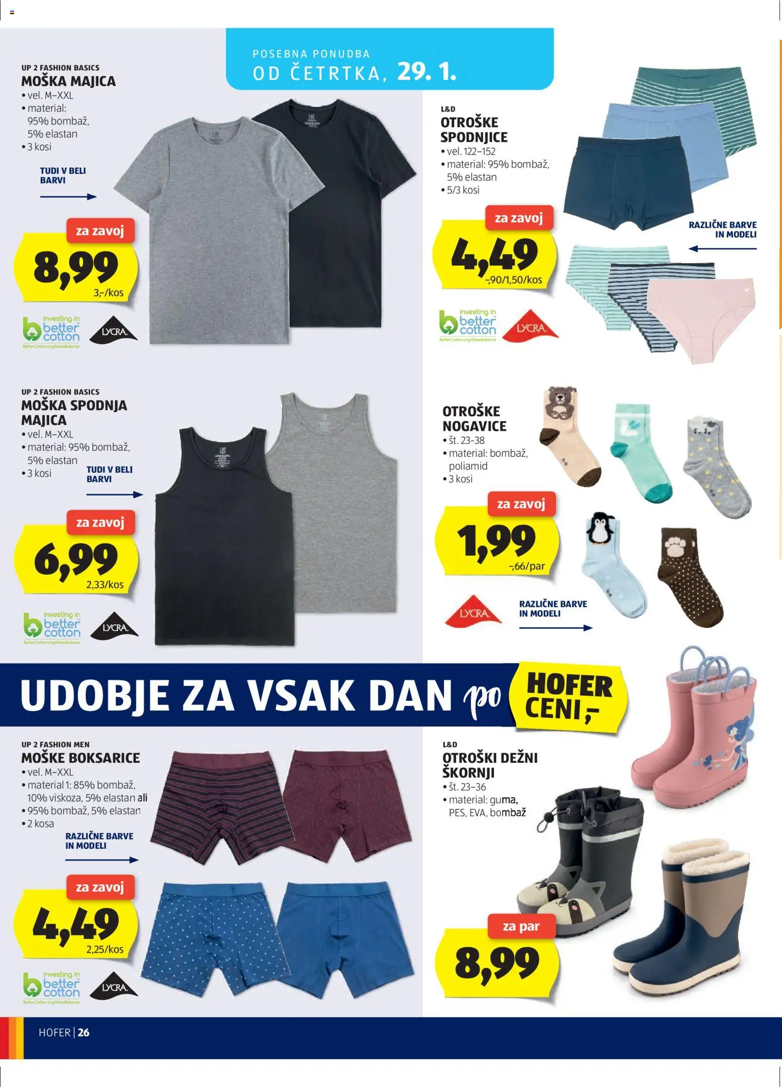 Novi Hofer katalog ponudbe – veljaven od 21.01.2026 | Stran: 26 | Izdelki: Škornji, Spodnjice, Majica, Nogavice