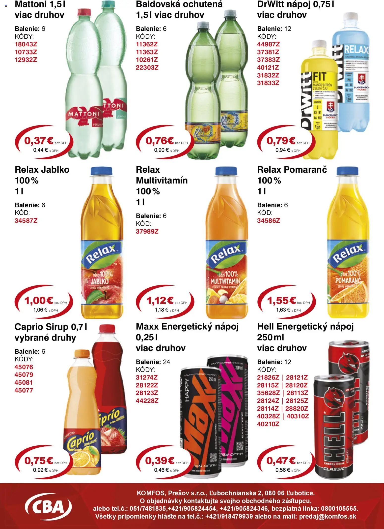 Nové CBA Komfos akcie – leták je platný od 23.01.2026 | Strana: 9 | Produkty: Čaj, Mattoni, Baldovská, Energetický nápoj