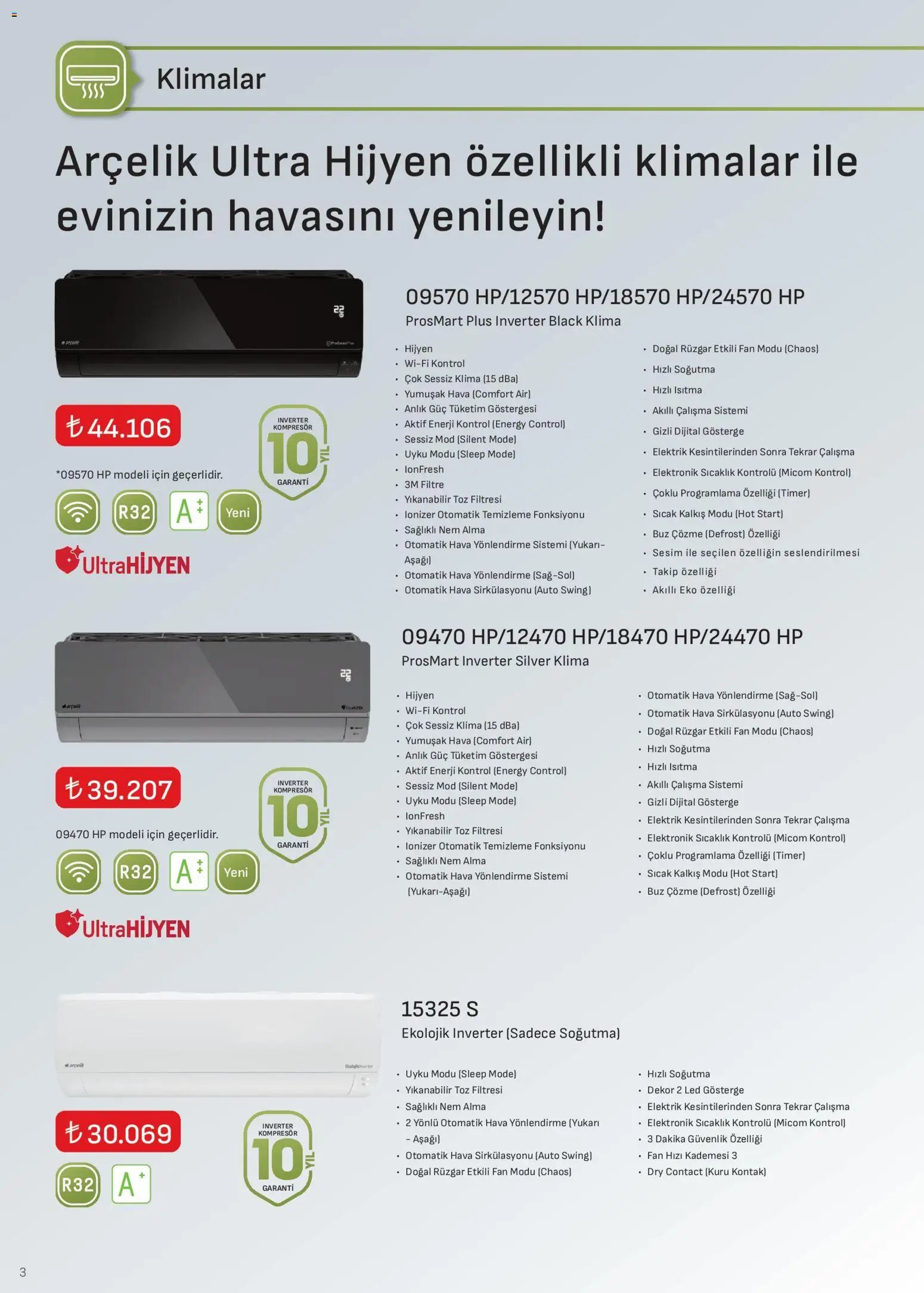 Arçelik İklimlendirme Kataloğu - 16.11.2025 tarihinden itibaren geçerlidir | Sayfa: 3 | Ürünler: Klima, Fan