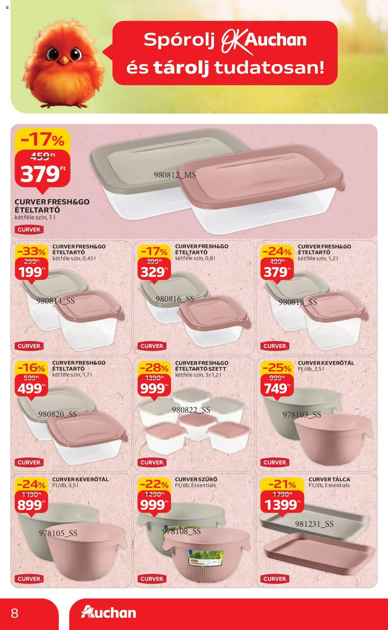 Auchan akciós ujság - amely érvényes a következő dátumtól: 21.08.2025 | Oldal: 8 | Termékek: Ételtartó