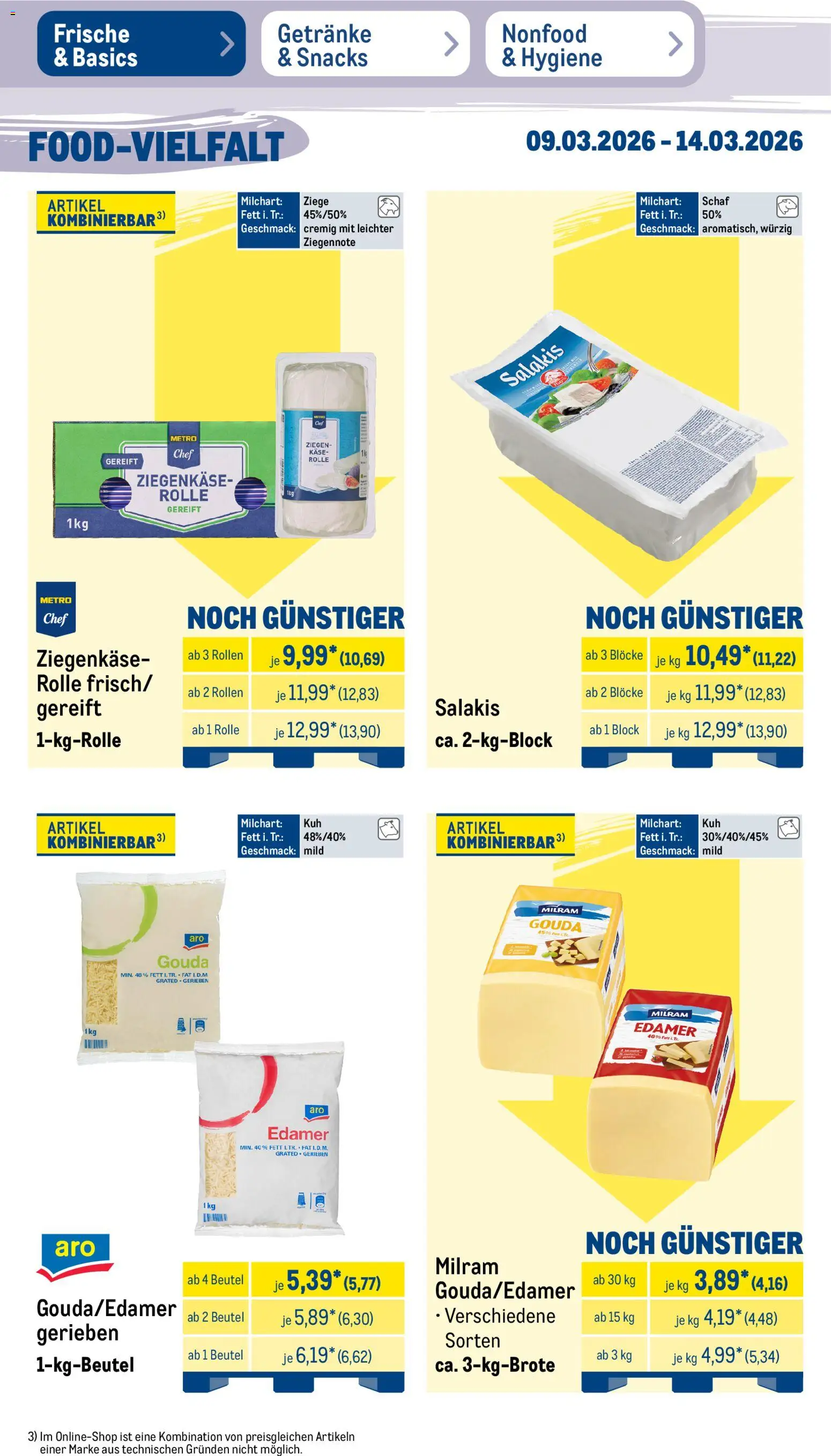 Metro Prospekt 	 – gültig ab 09.03.2026 | Seite: 18 | Produkte: Ziegenkäse, Edamer, Milram, Salakis