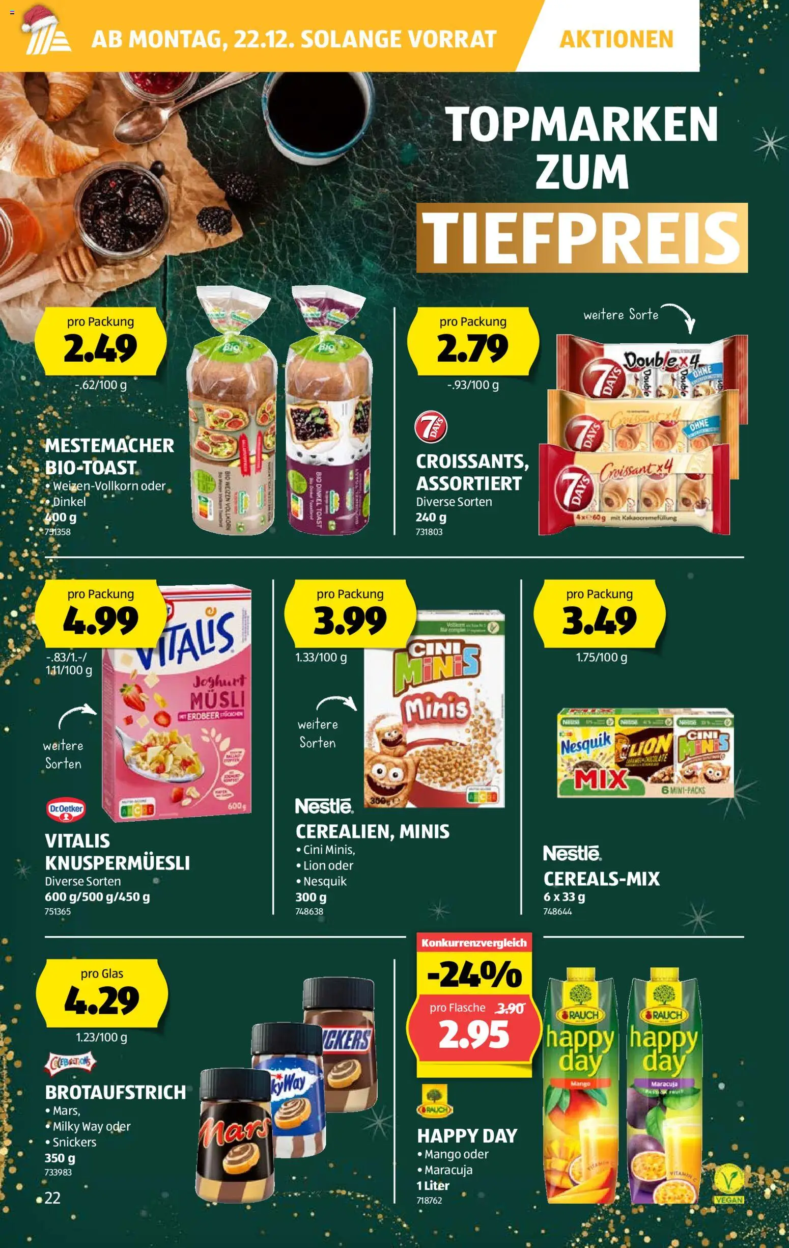 Aldi Aktionen – gültig ab 18.12.2025 | Seite: 22 | Produkte: Snickers, Mars, Joghurt, Mango