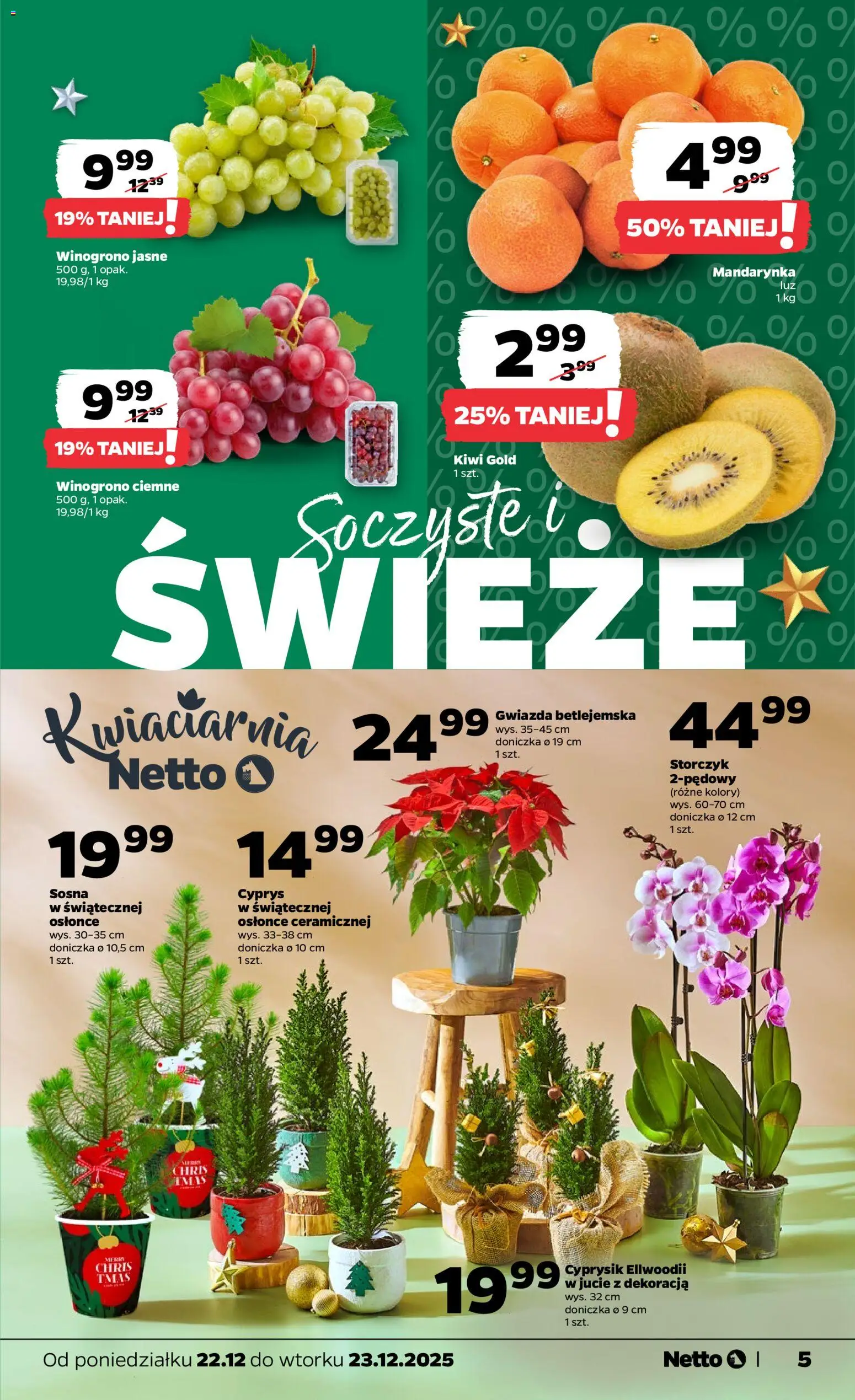 Netto gazetka - Spożywcza od 22.12.2025 | Strona: 5 | Produkty: Winogrono, Doniczka, Storczyk, Kiwi