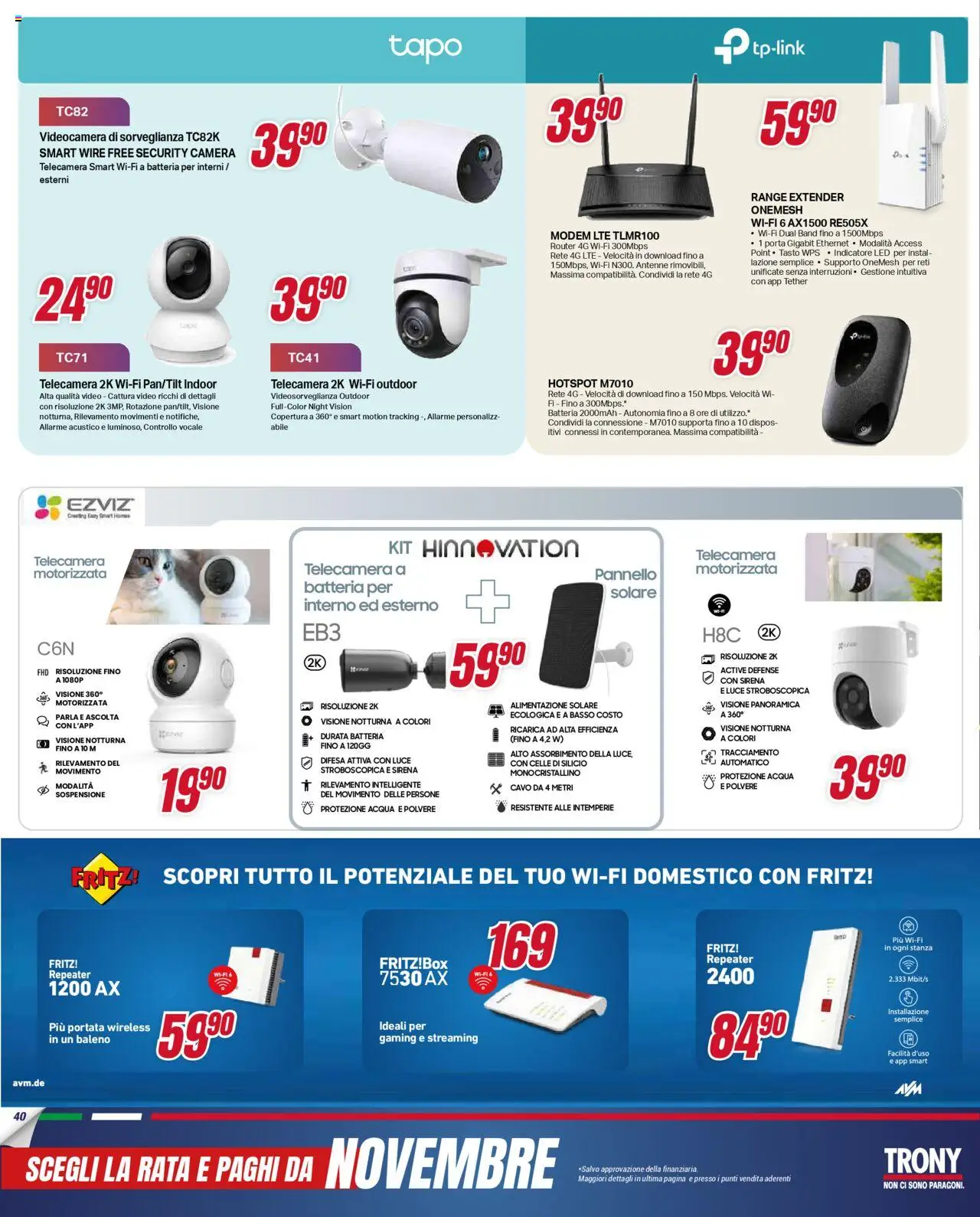 Volantino Trony del 21.08.2025 | Pagina: 40 | Prodotti: Range extender, Acqua, Video, Cavo