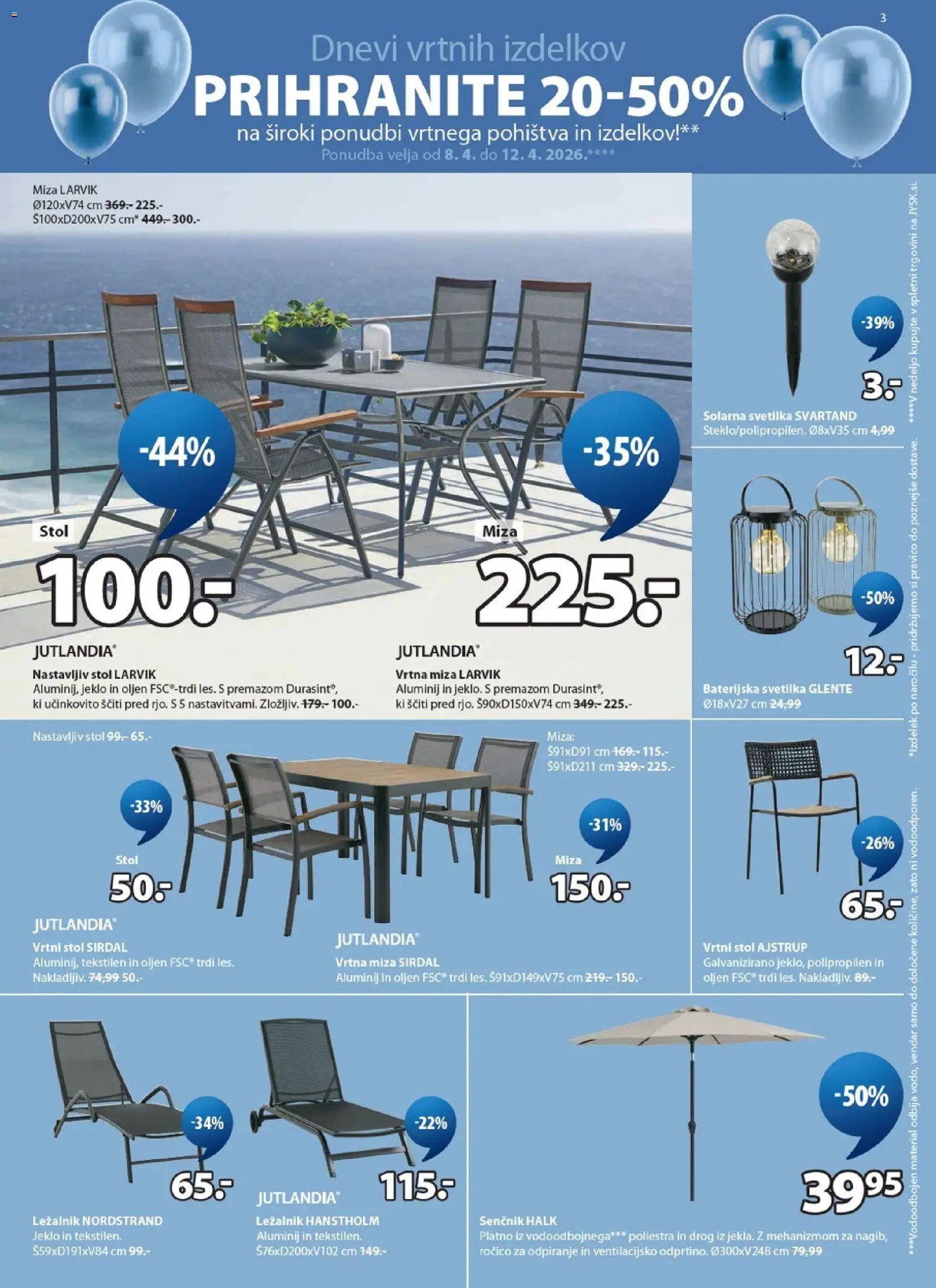 Novi JYSK katalog ponudbe – veljaven od 08.04.2026 | Stran: 3 | Izdelki: Vrtni stol, Miza, Stol, Svetilka
