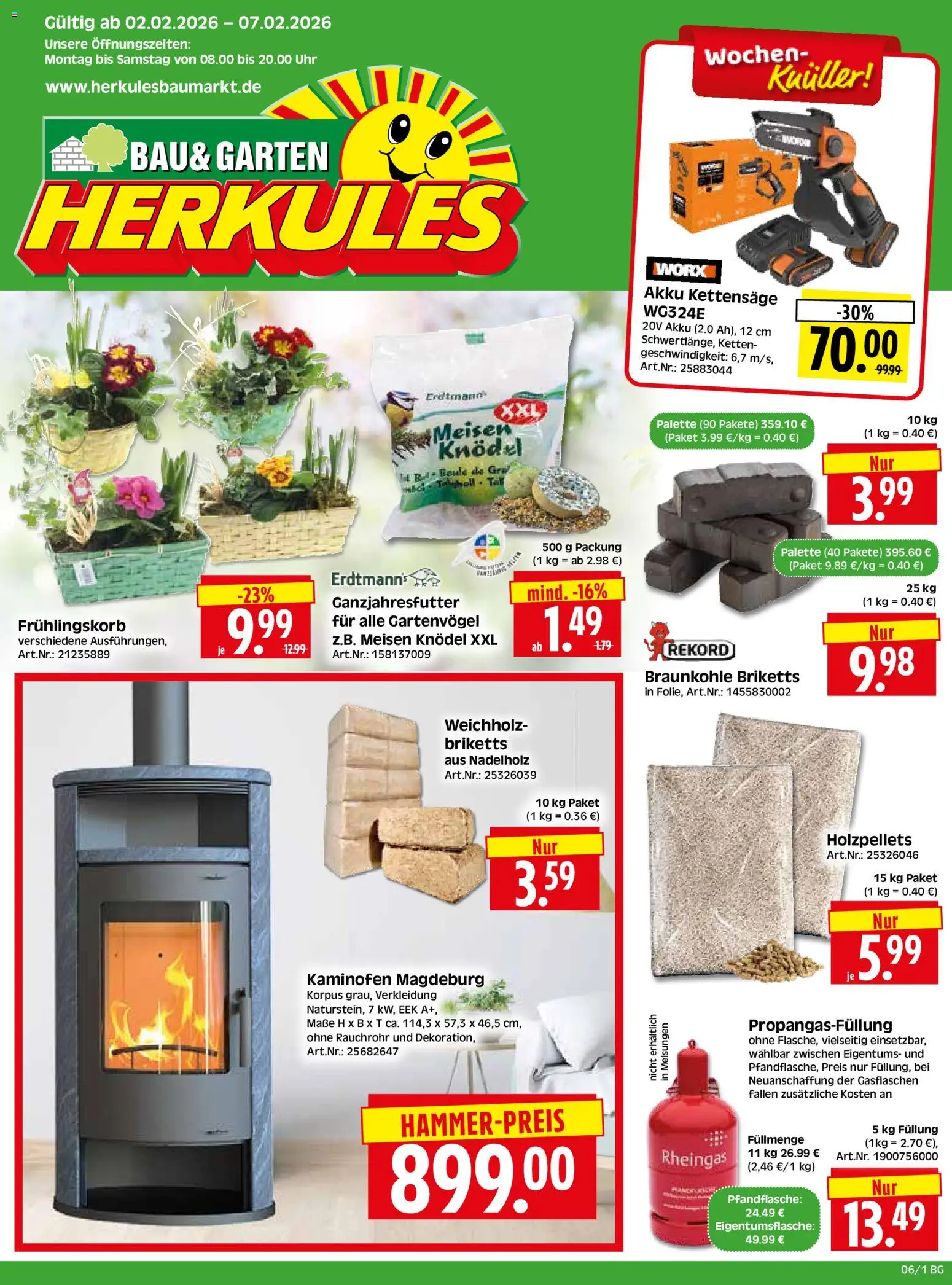 HERKULES Bau & Garten – gültig ab 02.02.2026 | Seite: 1 | Produkte: Kaminofen, Uhr