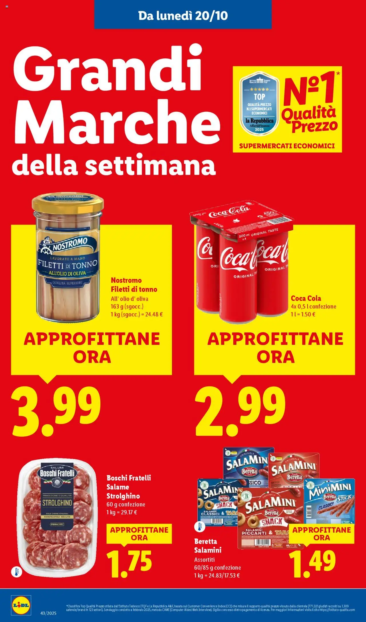 Volantino Lidl del 20.10.2025 | Pagina: 10 | Prodotti: Salame, Top, Tonno, Coca Cola