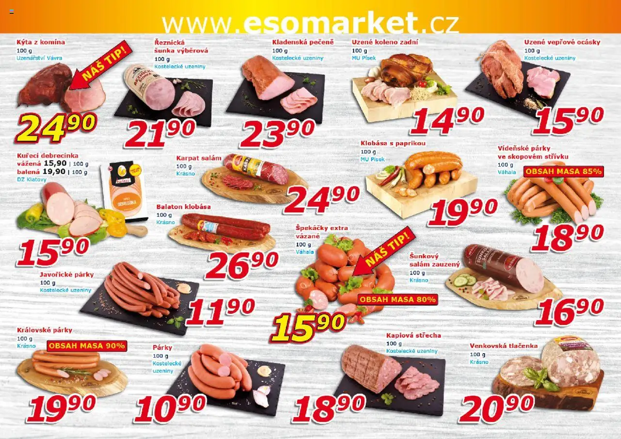 Eso market leták od 01.10.2025 | Strana: 2 | Produkty: Salám, Párky, Klobása, Uzené koleno