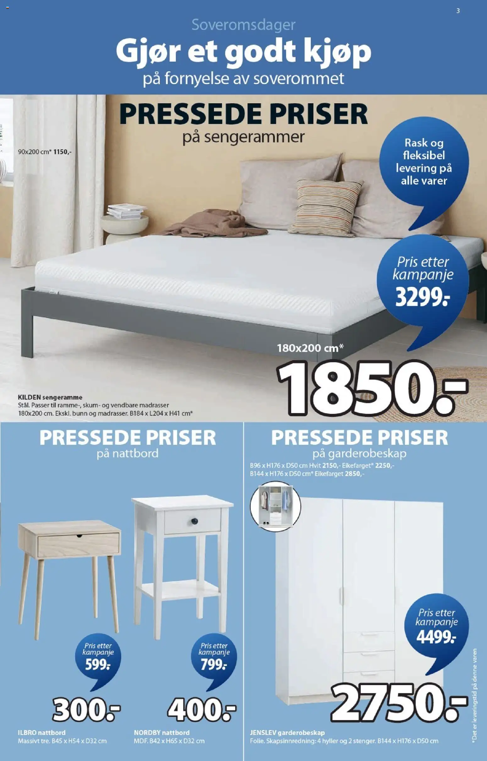 {H1} | Side: 3 | Produkter: Garderobeskap, Nattbord, Sengeramme