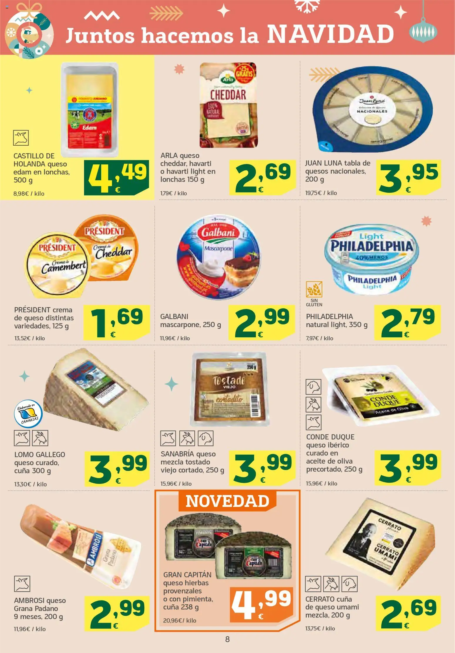 HiperDino folleto │ válido desde el 18.12.2025 | Página: 8 | Productos: Queso, Crema, Aceite de oliva, Cuna
