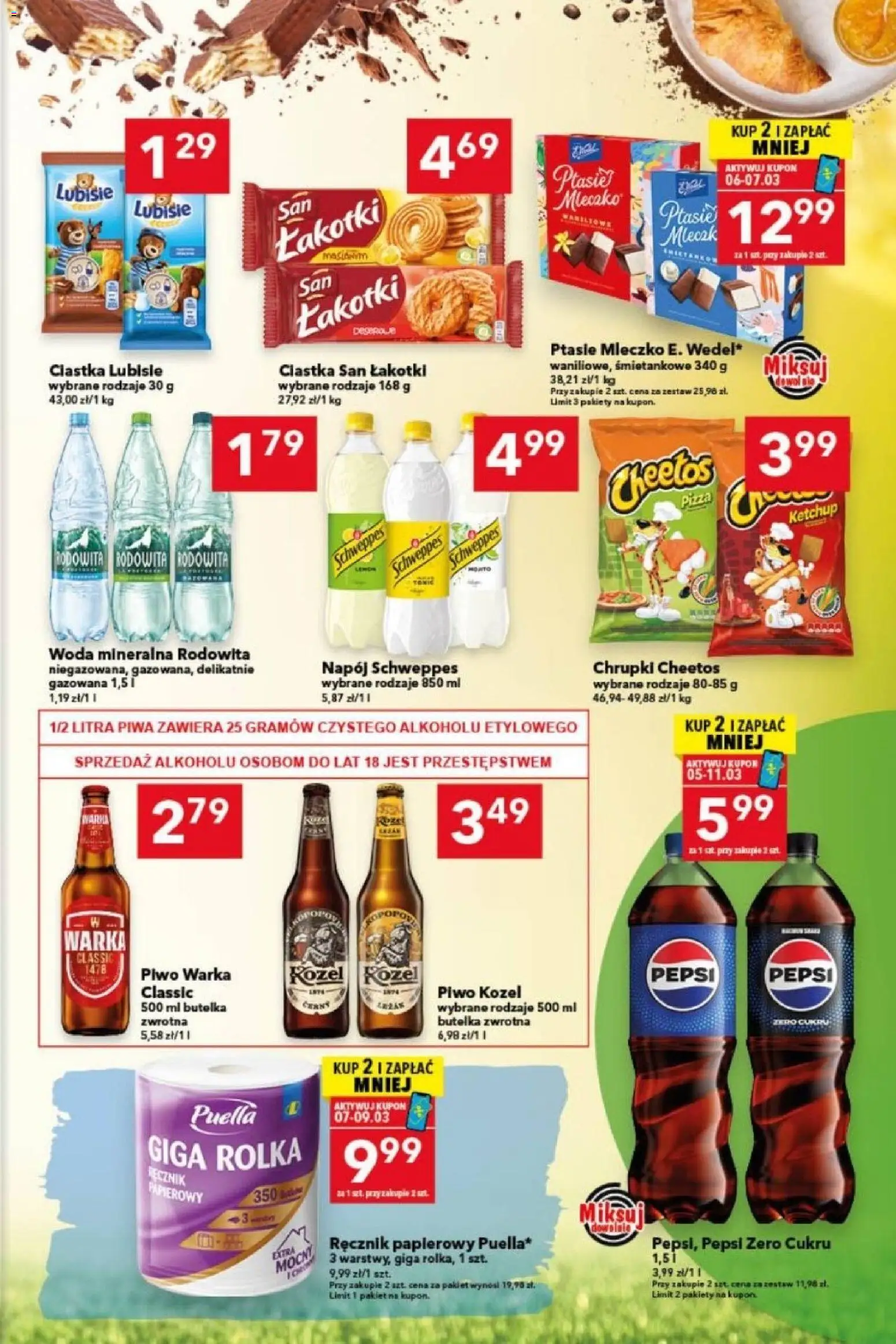 Lewiatan gazetka - Bydgoszcz od 05.03.2026 | Strona: 3 | Produkty: Ptasie mleczko, Piwo kozel, Ręcznik papierowy, Woda