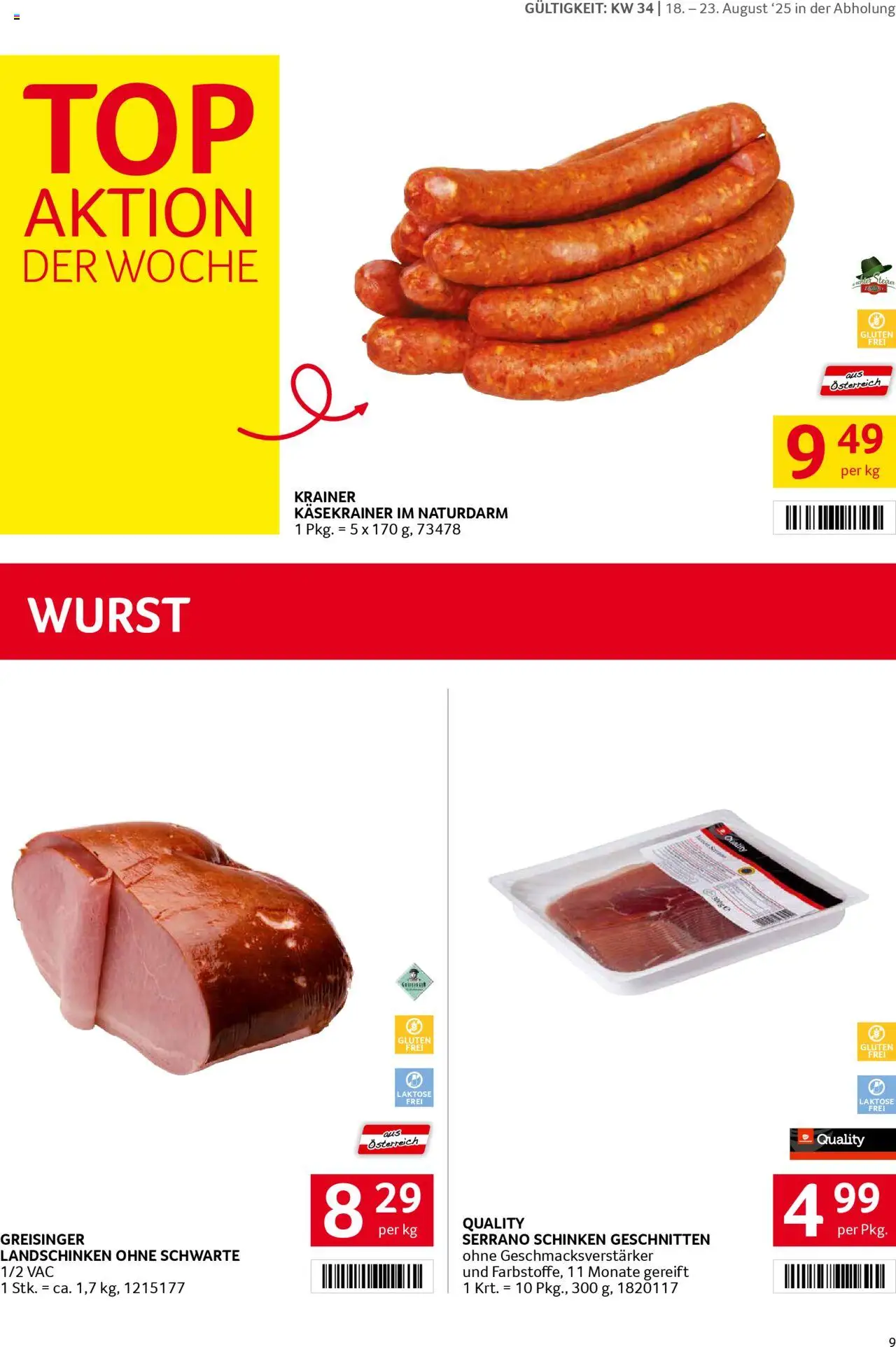 Transgourmet Flugblatt gültig ab 17.08.2025 | Seite: 9 | Produkte: Wurst, Schinken