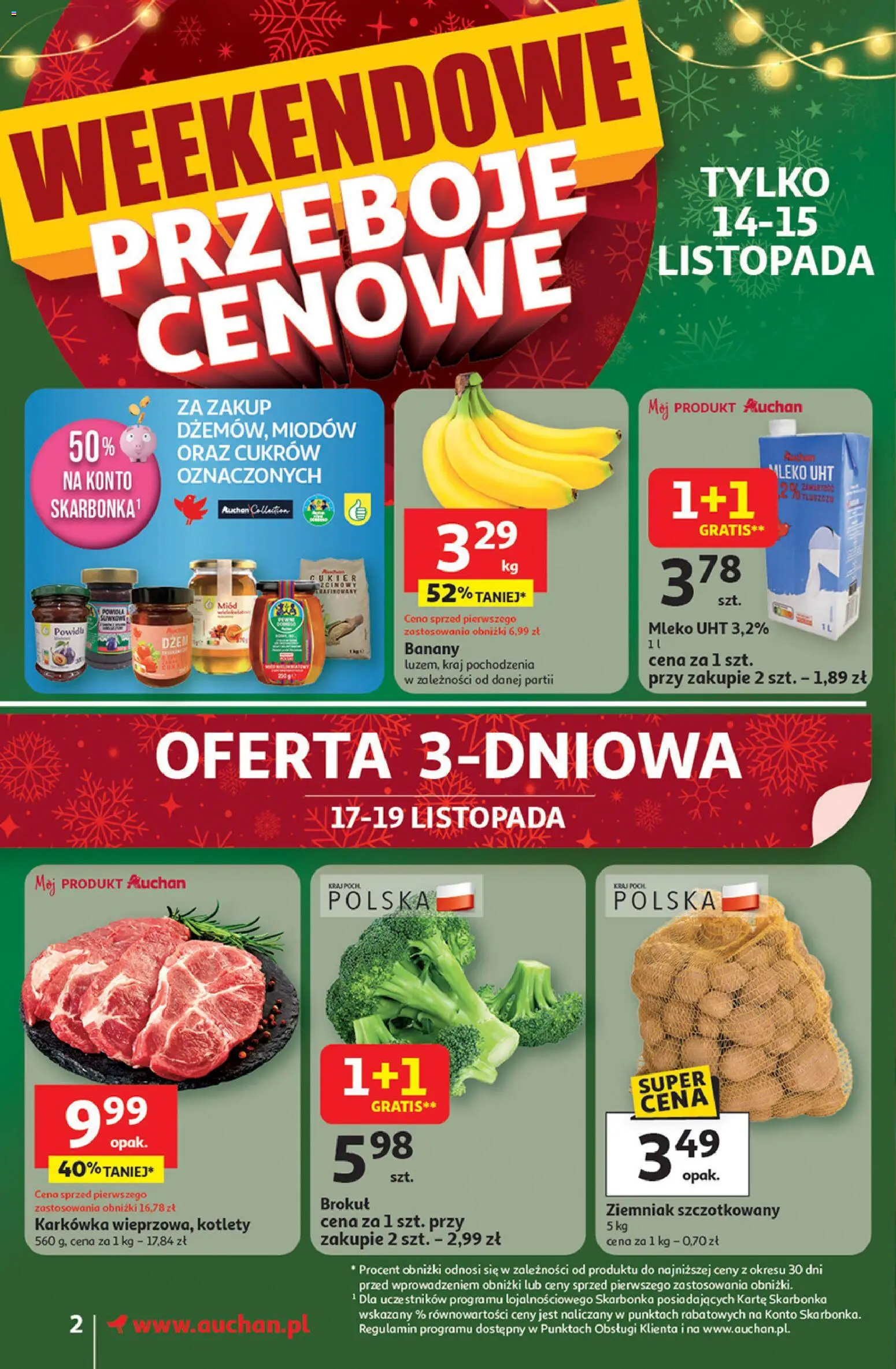 Auchan Gazetka od 13.11.2025 | Strona: 2 | Produkty: Karkówka, Mleko, Kotlety, Cukier