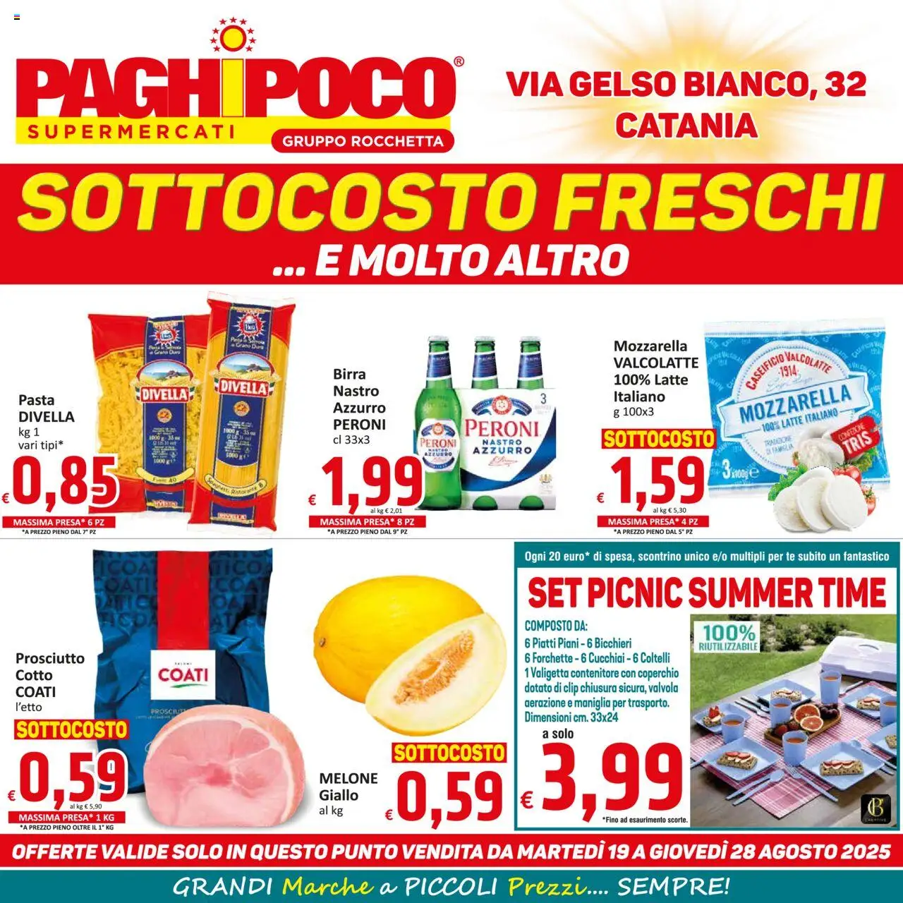 Volantino Paghi Poco del 19.08.2025 | Pagina: 1 | Prodotti: Birra, Tè, Contenitore, Valigetta