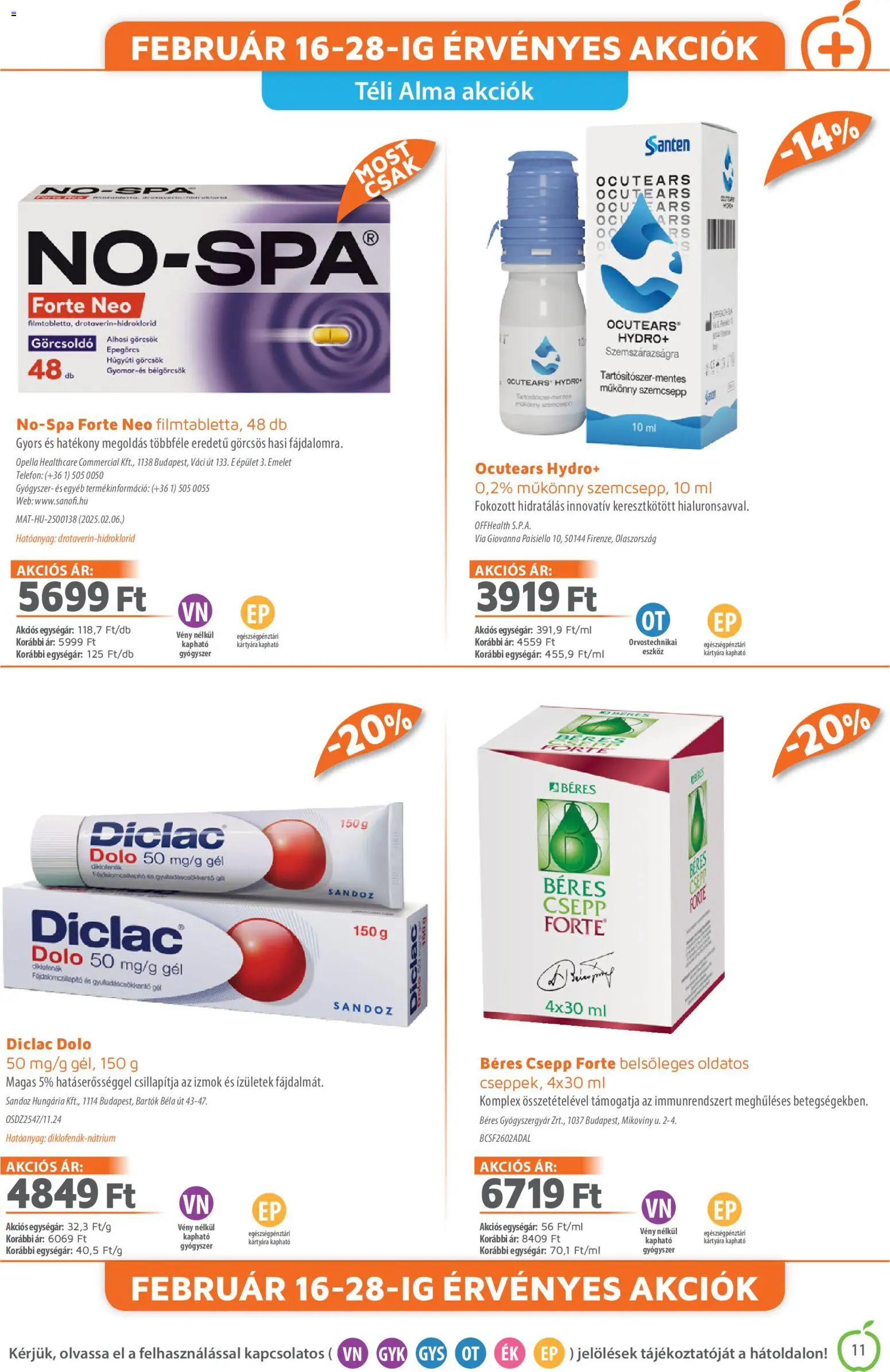 Alma Gyógyszertárak akciós ujság - amely érvényes a következő dátumtól: 01.02.2026 | Oldal: 11 | Termékek: Béres csepp, Alma
