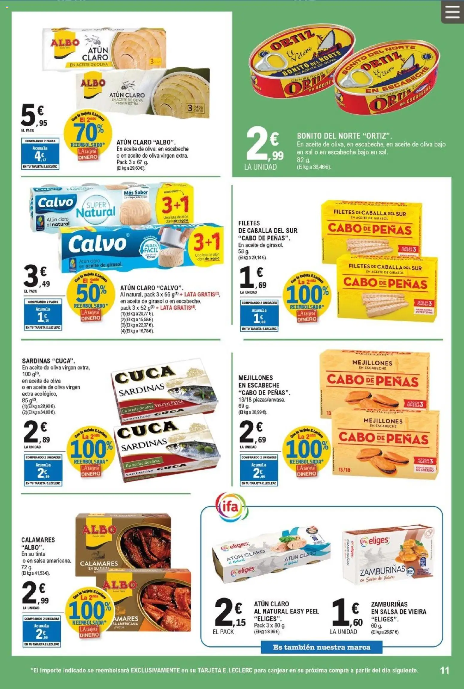 E.Leclerc folleto │ válido desde el 25.02.2026 | Página: 11 | Productos: Calamares, Aceite, Aceite de oliva, Aceite de girasol