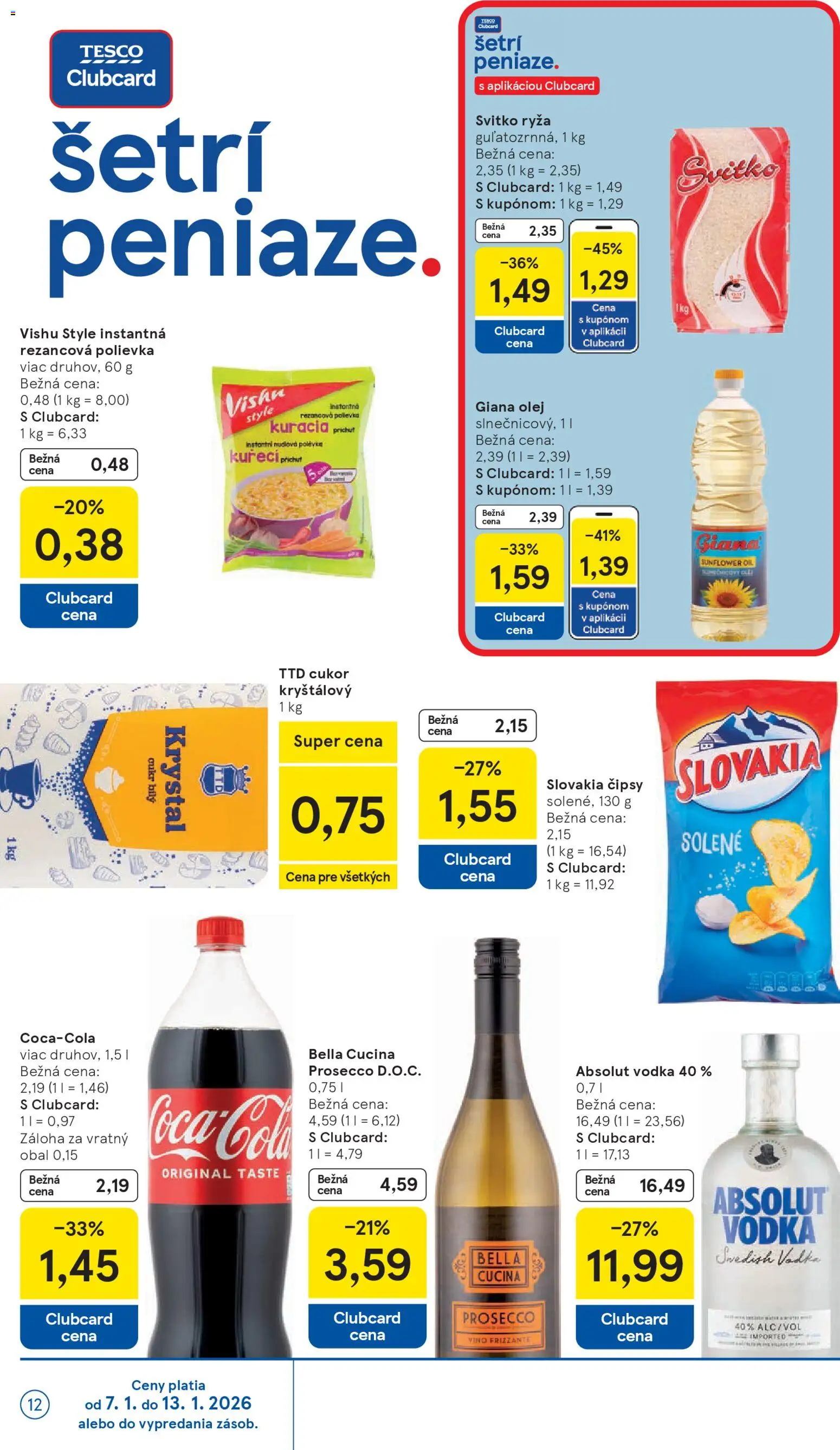 Nové Tesco akcie – leták je platný od 07.01.2026 | Strana: 12 | Produkty: Víno, Cukor, Vodka, Cola