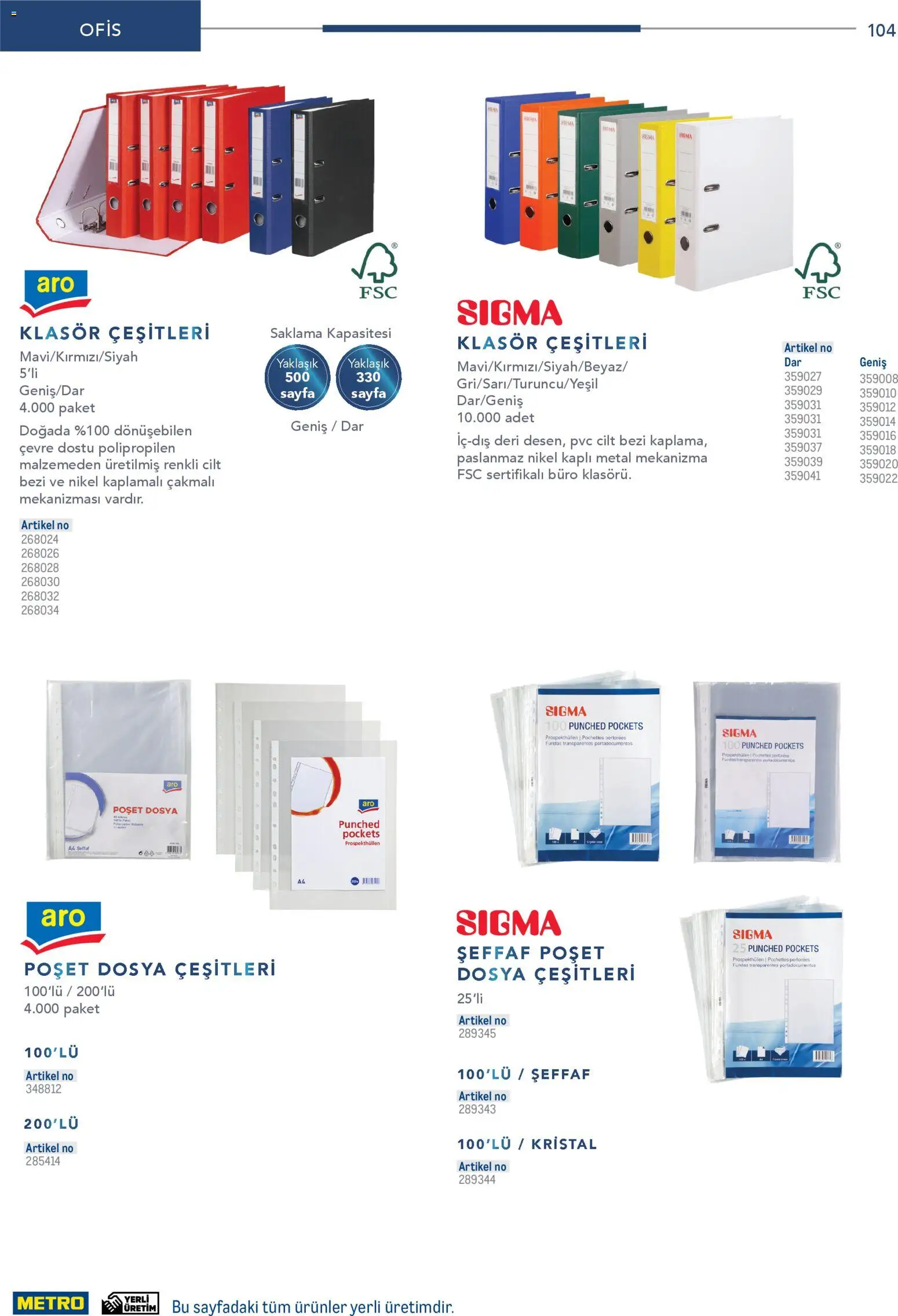 Metro - Profesyonel Çözümler - 26.12.2025 tarihinden itibaren geçerlidir | Sayfa: 104 | Ürünler: Poşet dosya
