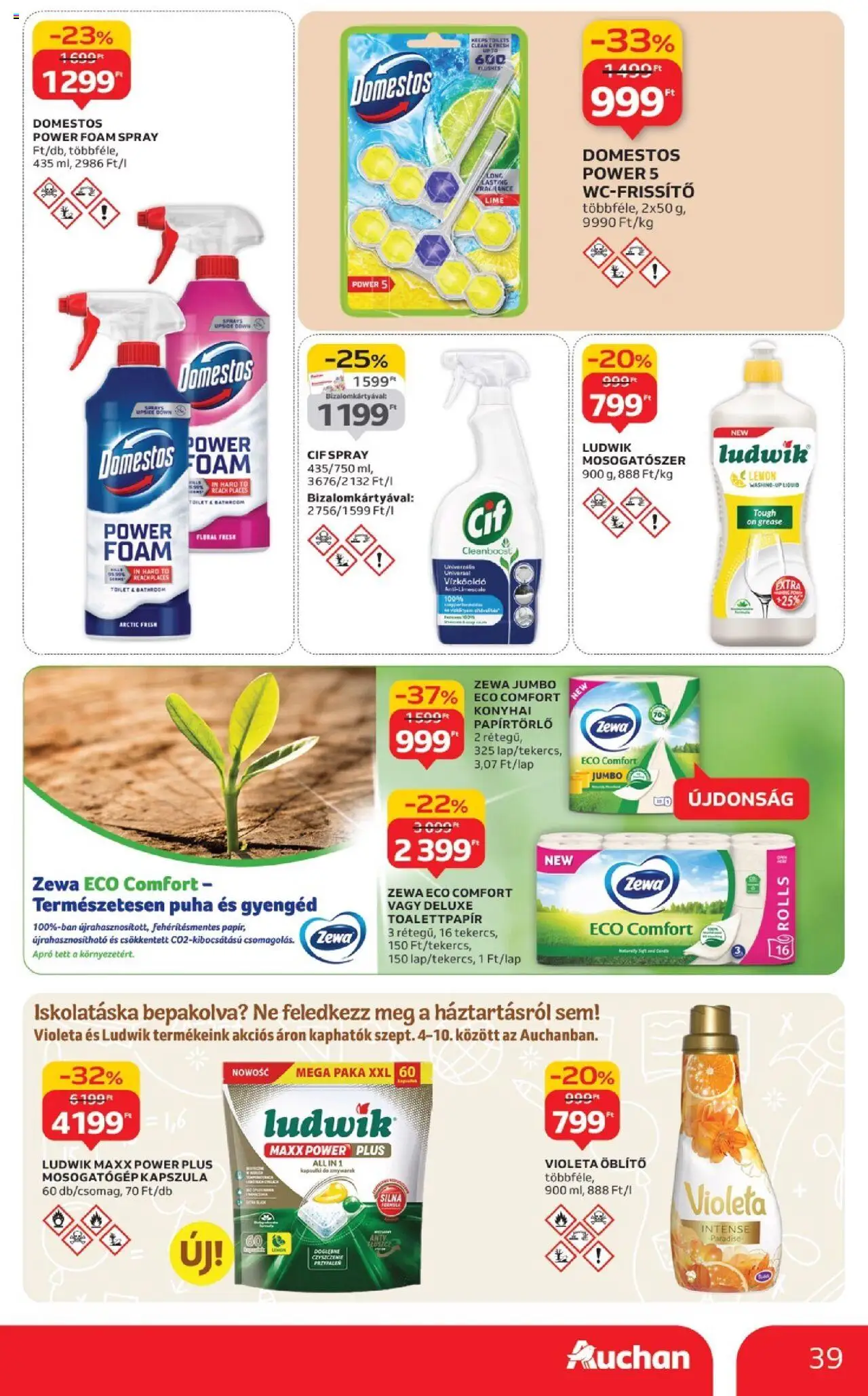 Auchan akciós ujság - amely érvényes a következő dátumtól: 04.09.2025 | Oldal: 39 | Termékek: Papírtörlő, Mosogatógép, Öblítő, Mosogatógép kapszula