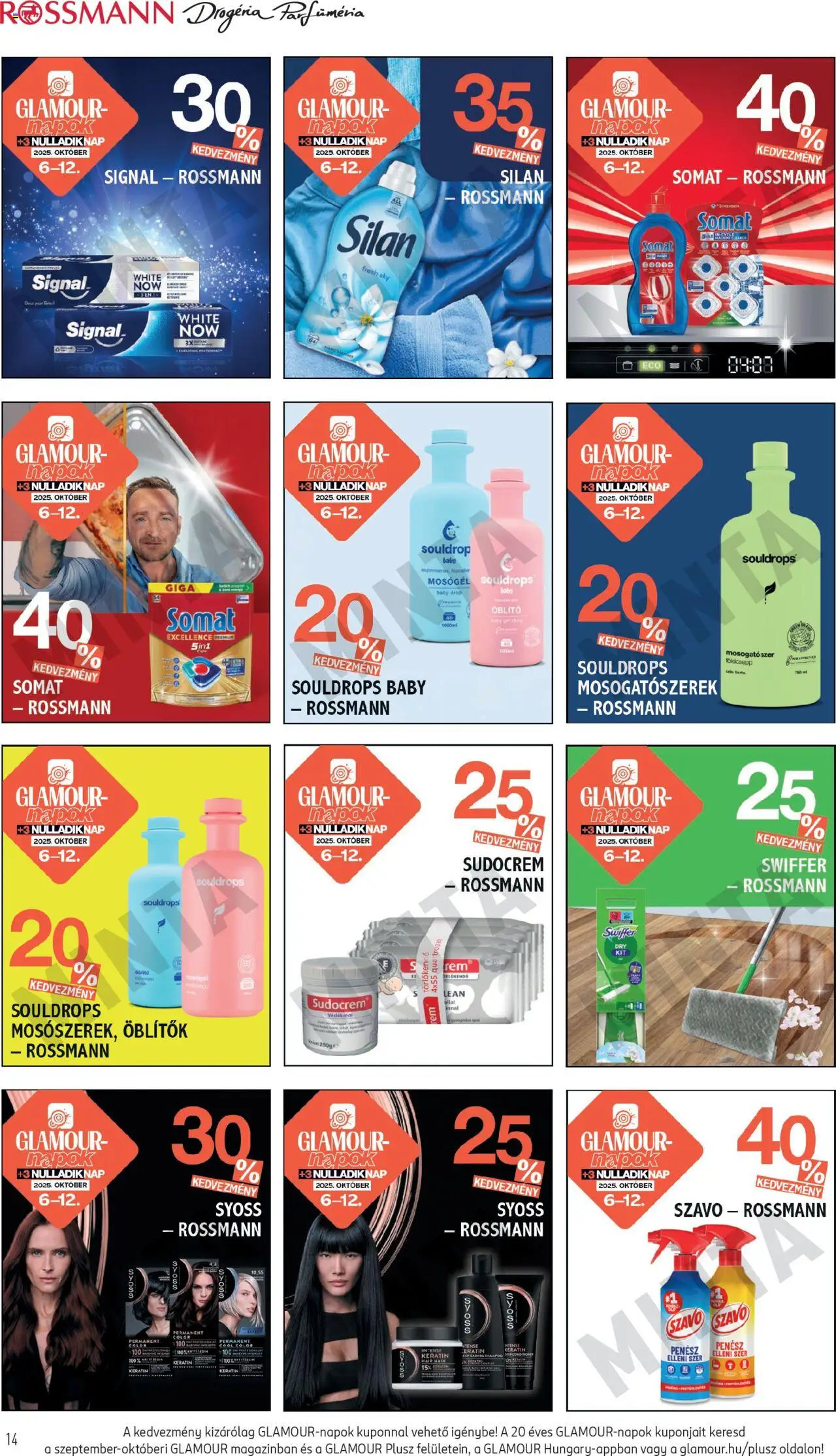 Rossmann akciós ujság - amely érvényes a következő dátumtól: 06.10.2025 | Oldal: 14 | Termékek: Törlőkendő, Öblítő, Szavó, Mosogatószer