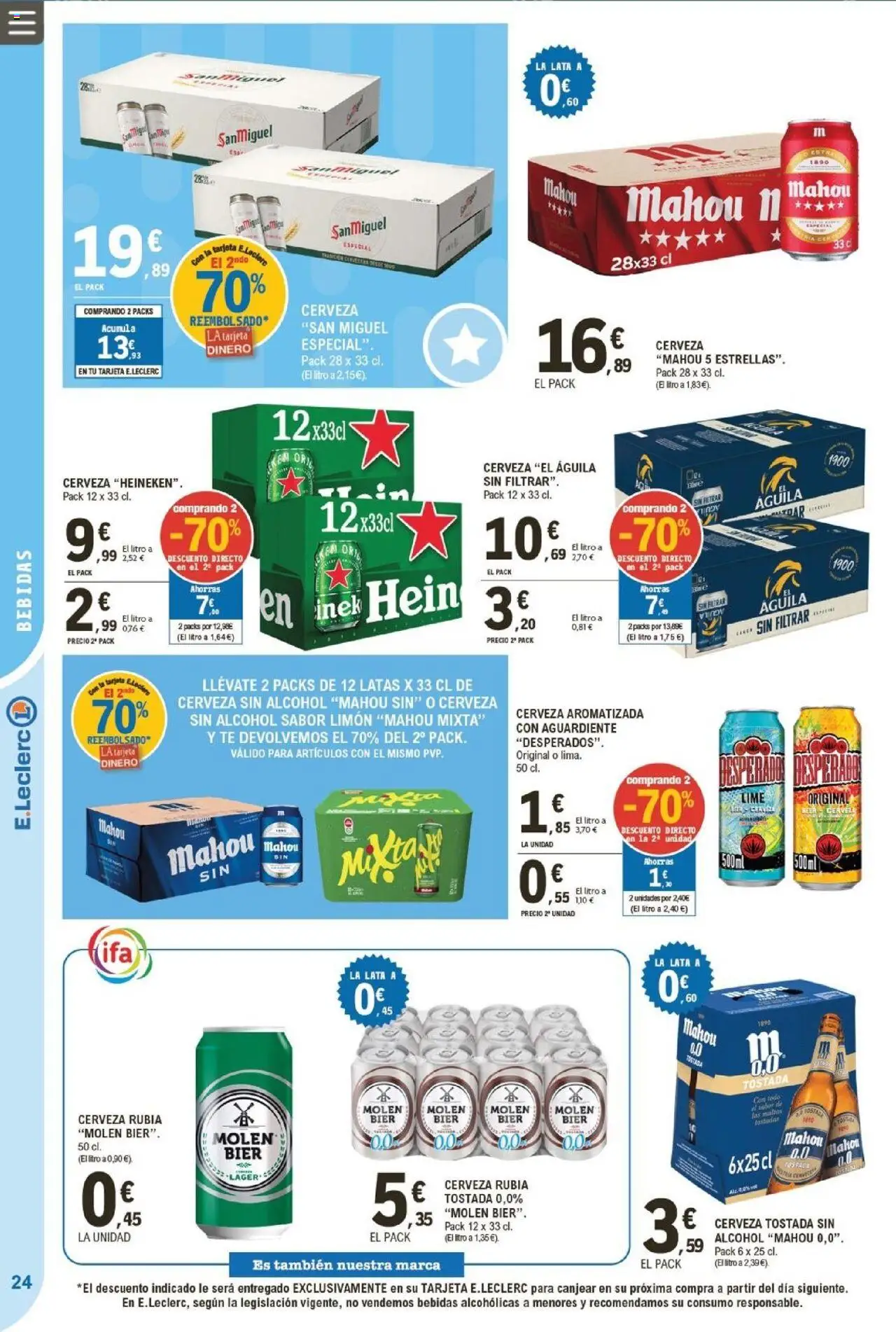 E.Leclerc folleto │ válido desde el 24.09.2025 | Página: 24 | Productos: Cerveza sin alcohol, Cerveza, Té, Παρμεζάνα