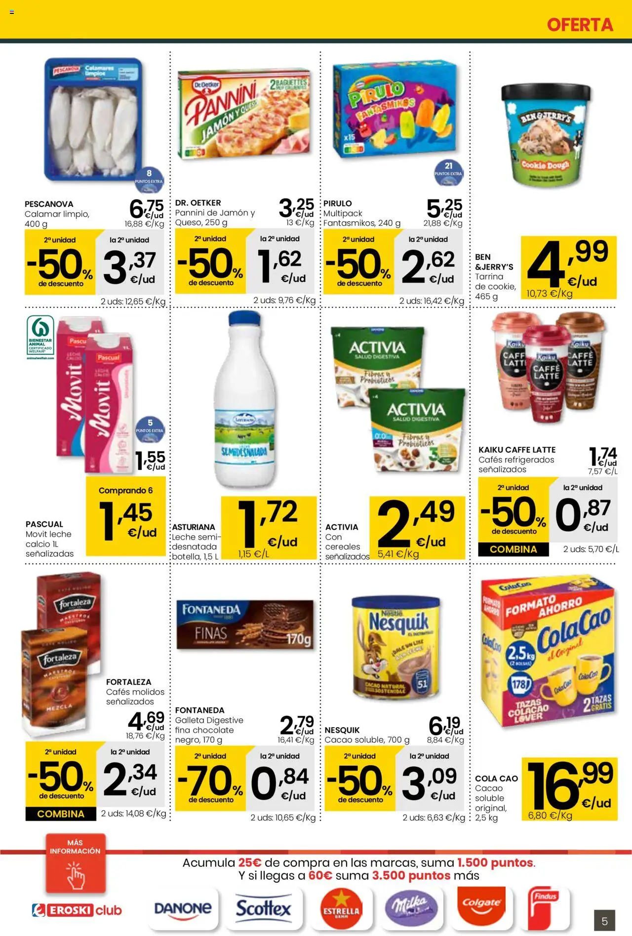 Eroski - Para conquistarte Supermercados │ válido desde el 14.08.2025 | Página: 5 | Productos: Calamares, Chocolate, Jamón, Φρυγανιές σικάλεως