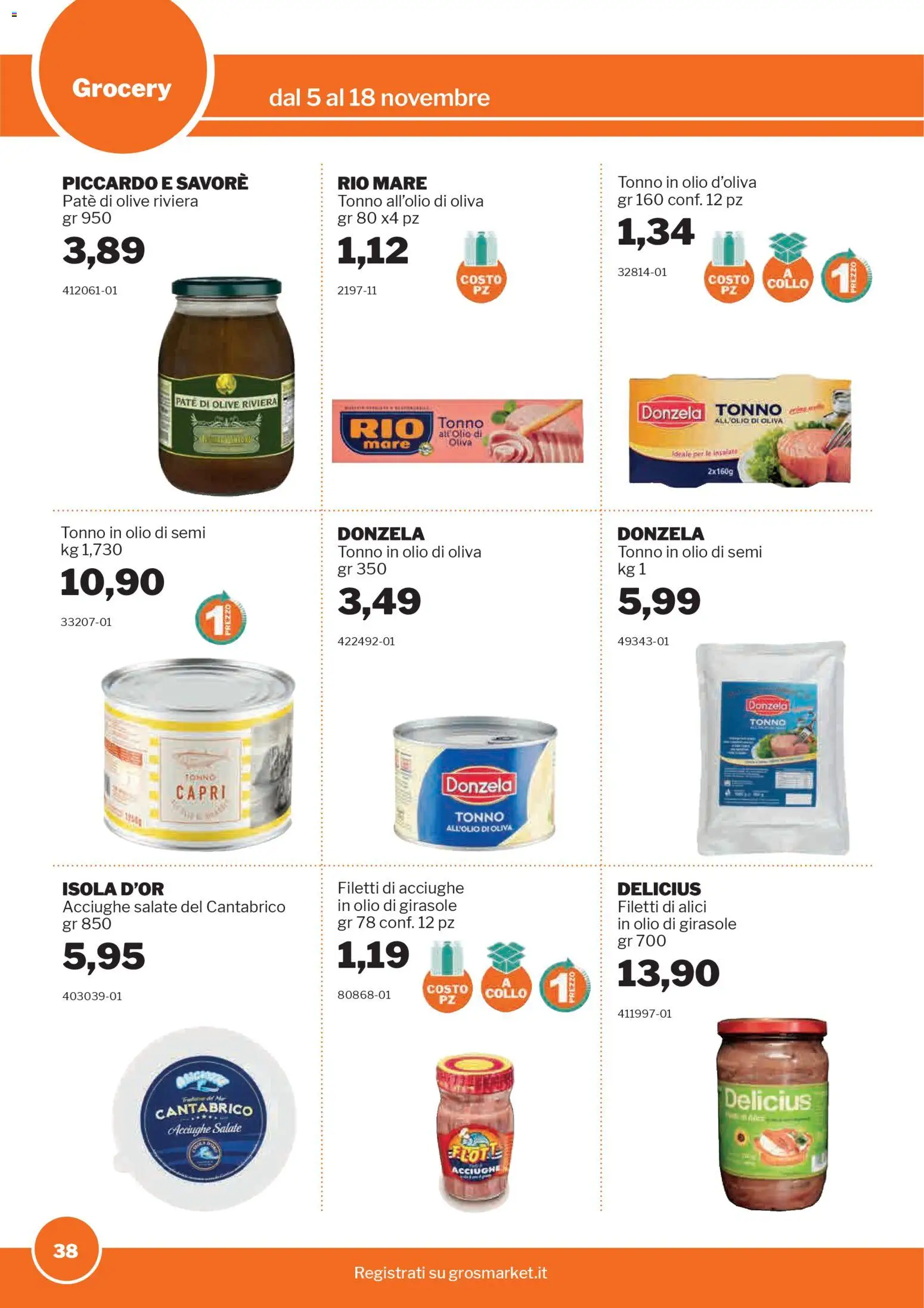 Volantino Sogegross del 05.11.2025 | Pagina: 38 | Prodotti: Paté, Acciughe, Olio di girasole, Alici