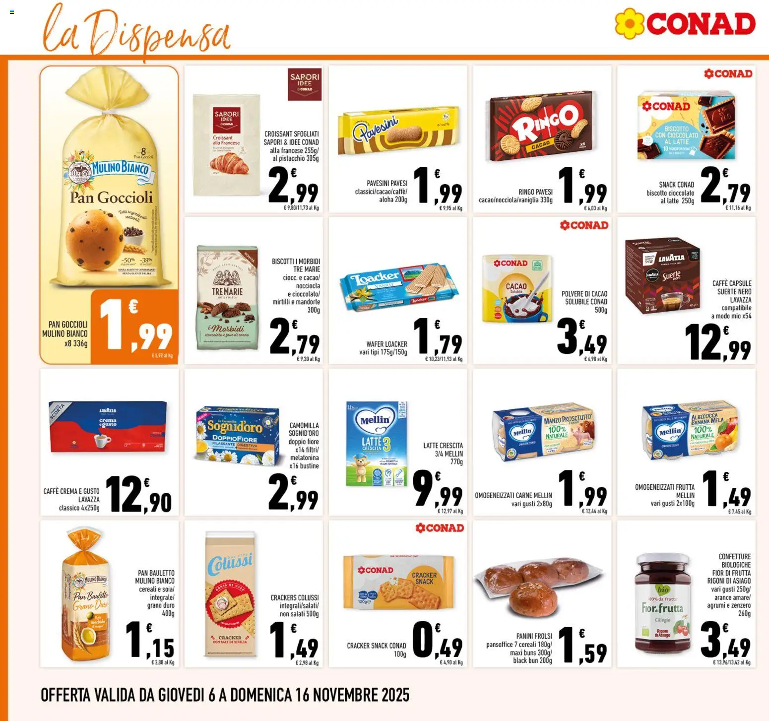 Volantino Conad del 06.11.2025 | Pagina: 16 | Prodotti: Caffè, Biscotti, Mandorle, Crackers