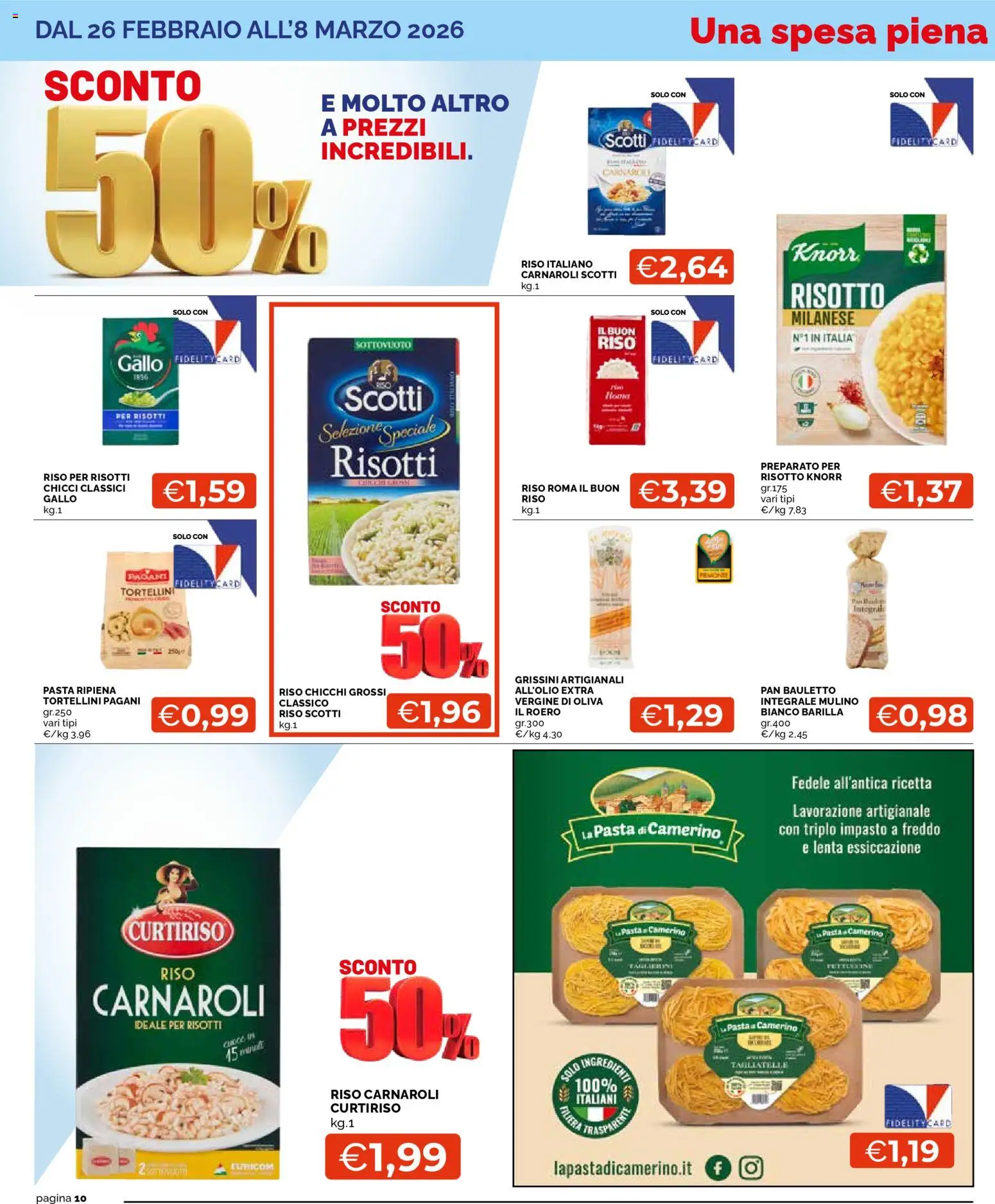 Volantino Mercatò del 26.02.2026 | Pagina: 10 | Prodotti: Riso Carnaroli, Tagliatelle, Pasta, Grissini