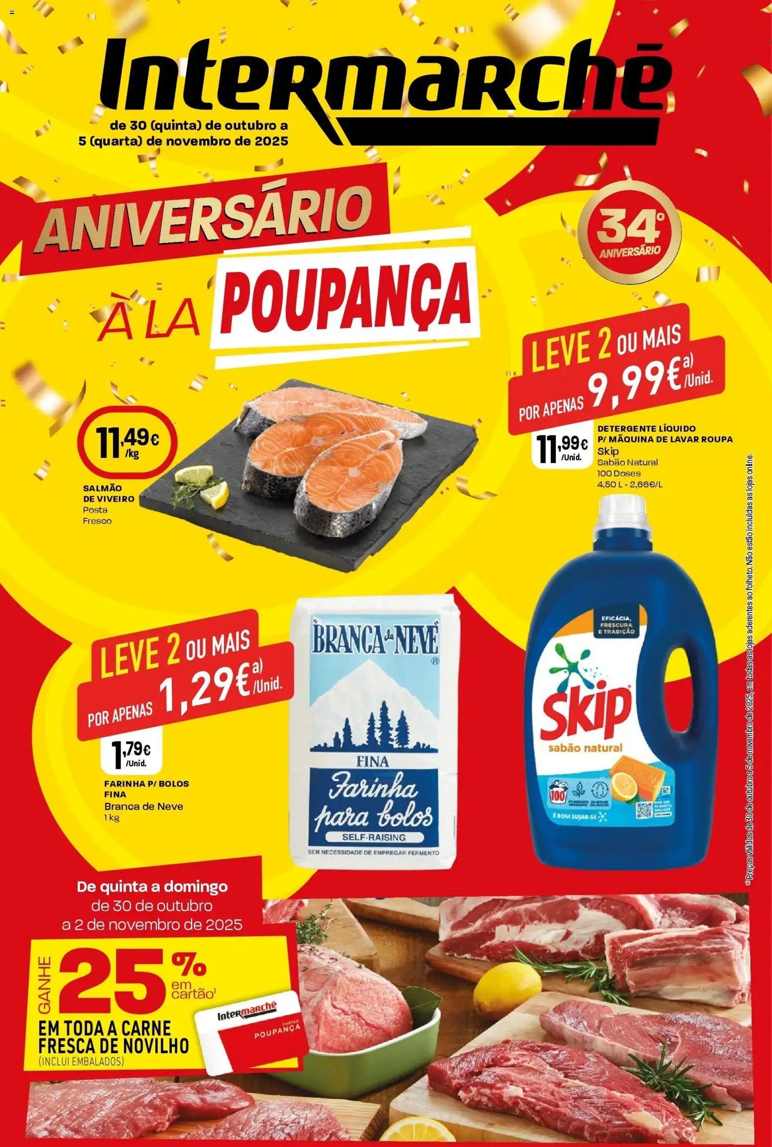 Intermarché - Aniversário à la poupança! │ válido de 30.10.2025 | Página: 1 | Produtos: Sabão, Detergente, Salmão, Carne