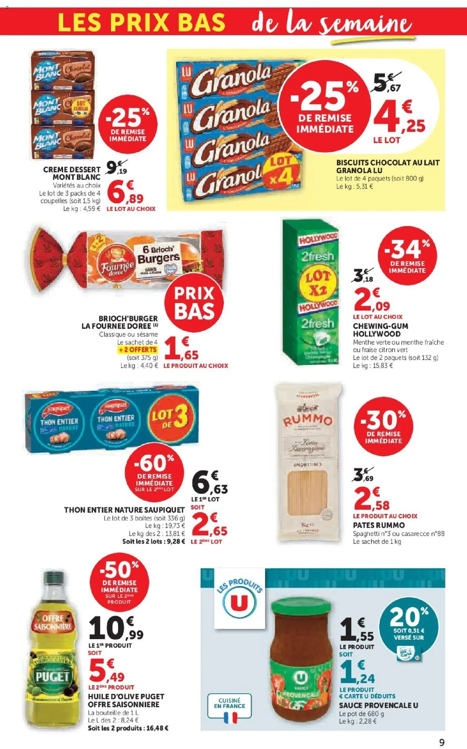 {H1} | Page: 9 | Produits: Fraise, Spaghetti, Crème, Granola