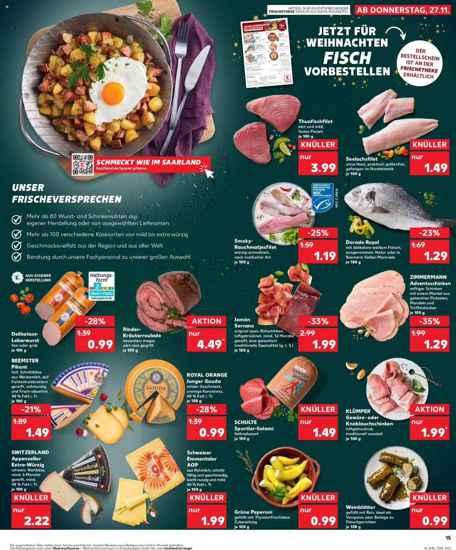 Kaufland prospekt Bremen	 – gültig ab 27.11.2025 | Seite: 15 | Produkte: Fisch, Wurst, Salami, Schinken