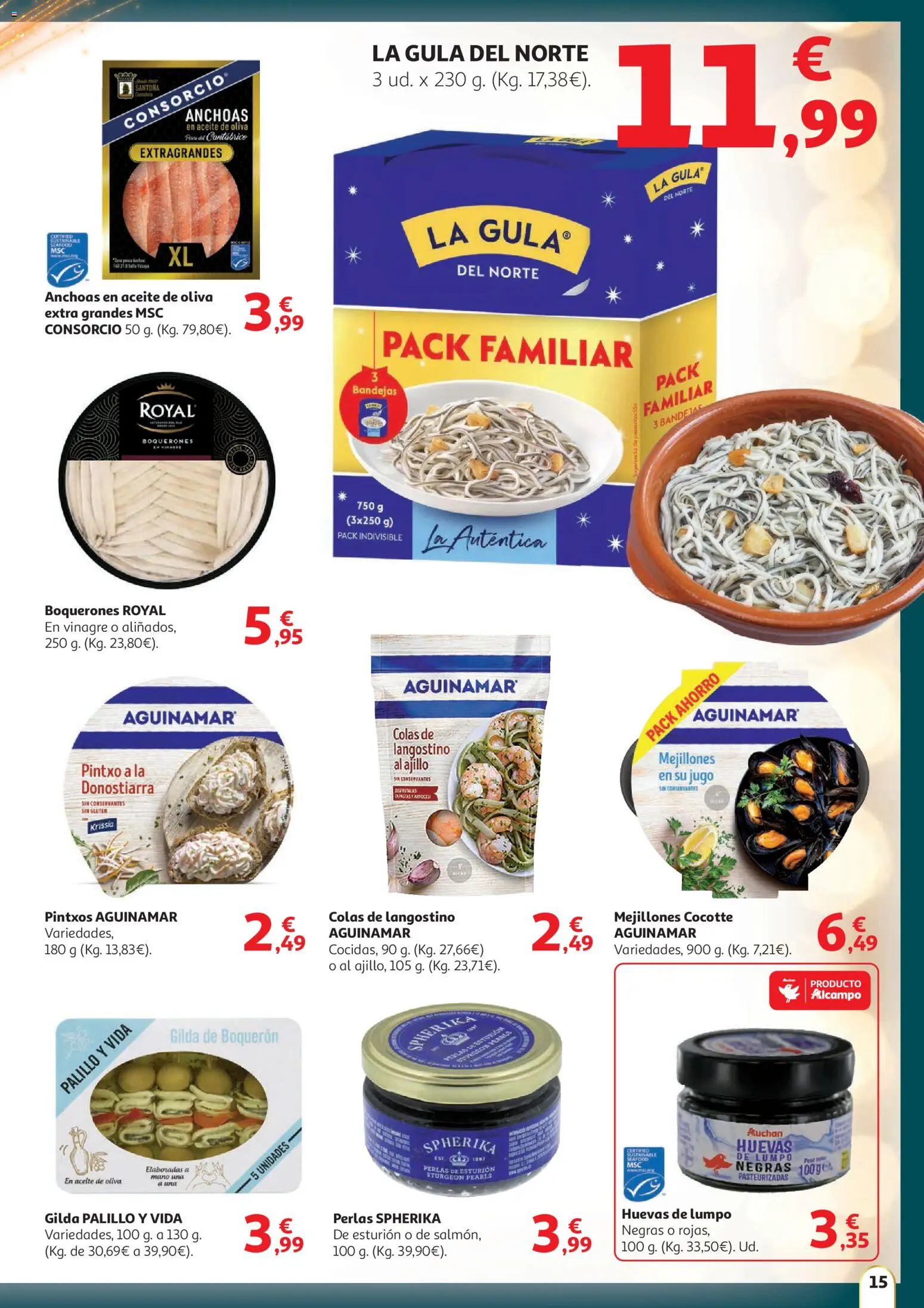 Alcampo - HG Nacional  │ válido desde el 11.12.2025 | Página: 15 | Productos: Jugo, Aceite de oliva, Δεξαμενή, Langostino