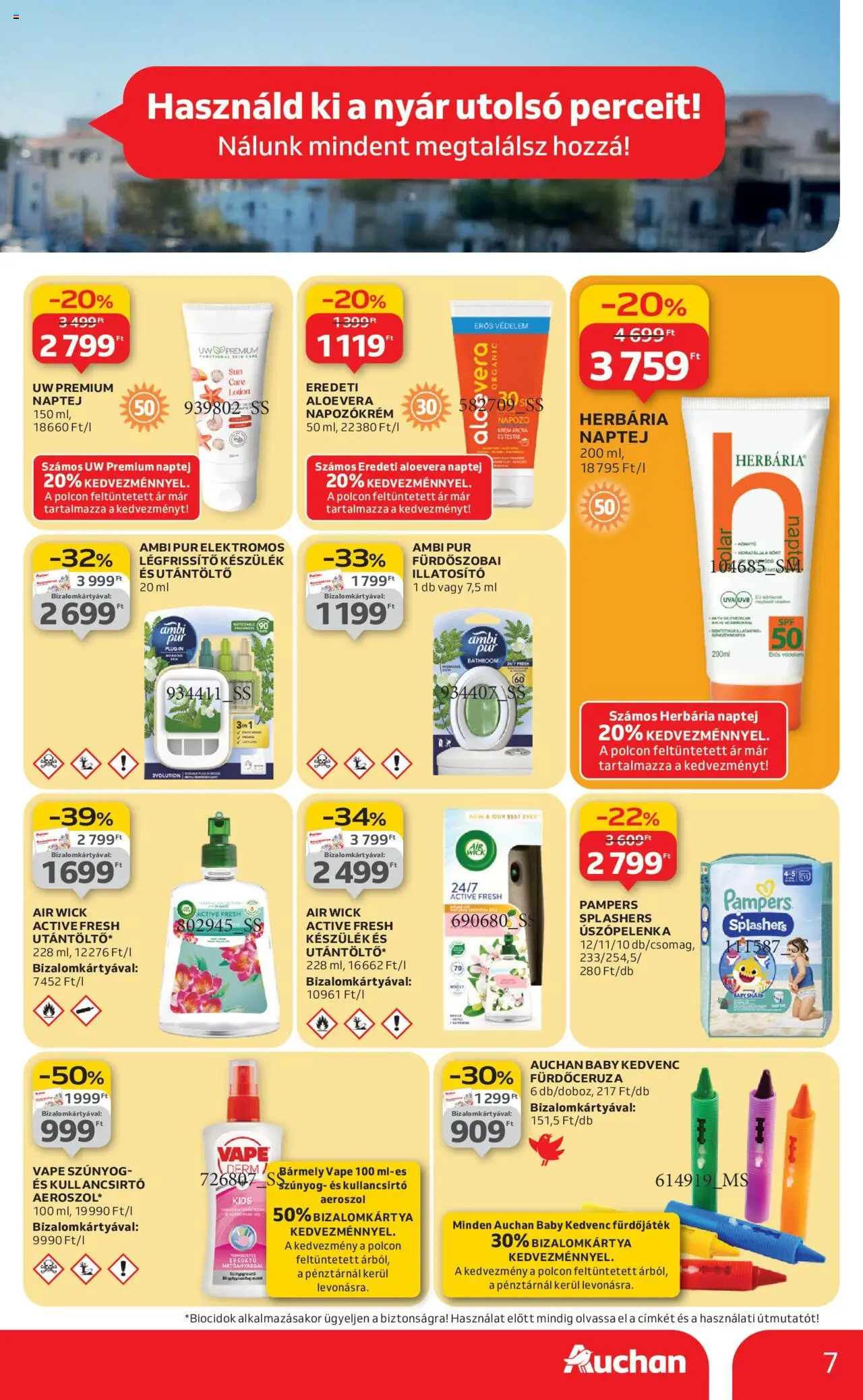 Auchan akciós ujság - amely érvényes a következő dátumtól: 21.08.2025 | Oldal: 7 | Termékek: Pampers, Naptej, Légfrissítő