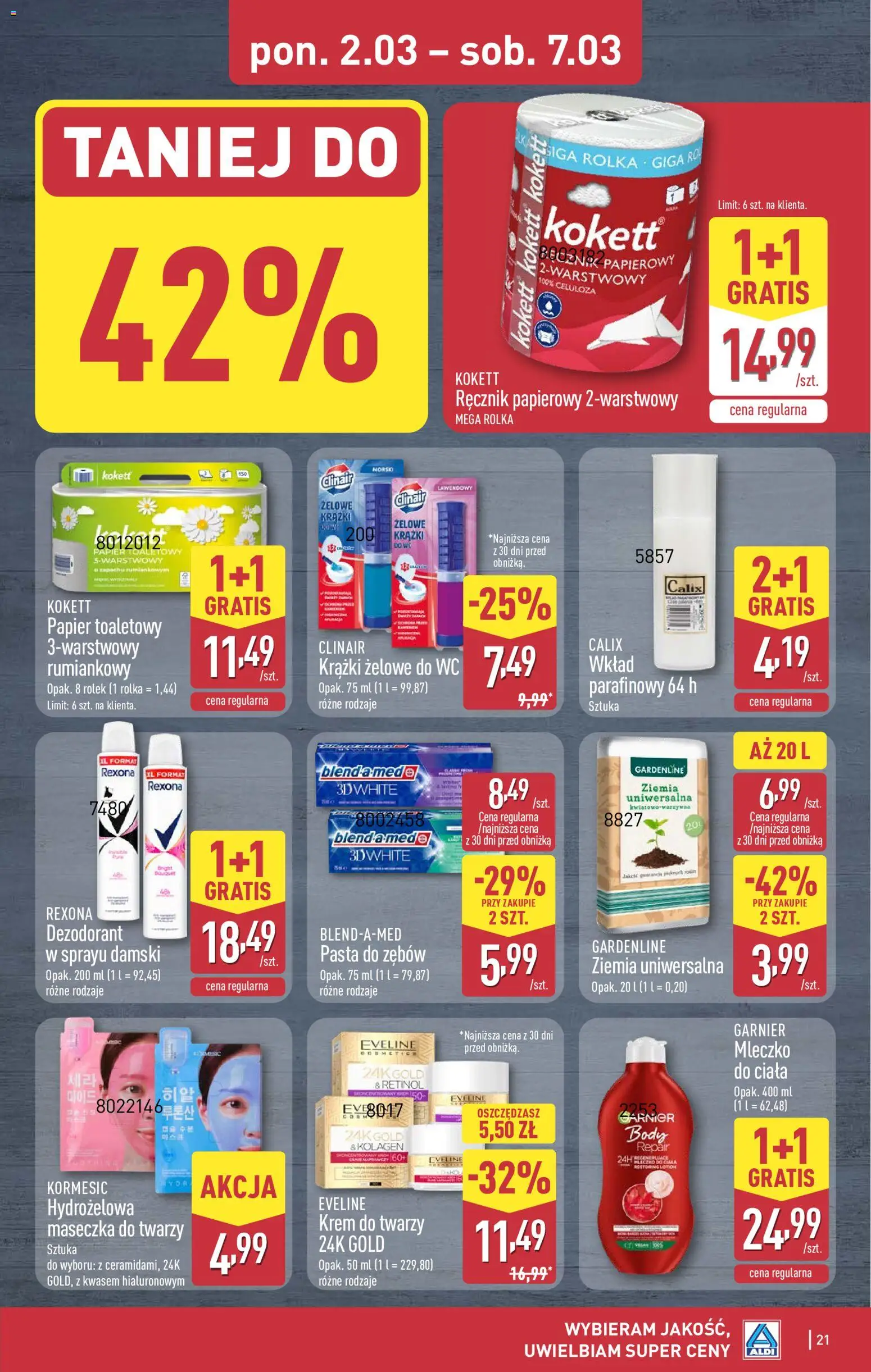 Aldi Polsko leták od 02.03.2026 | Strana: 21 | Produkty: Krém, Wc, Rexona, Body