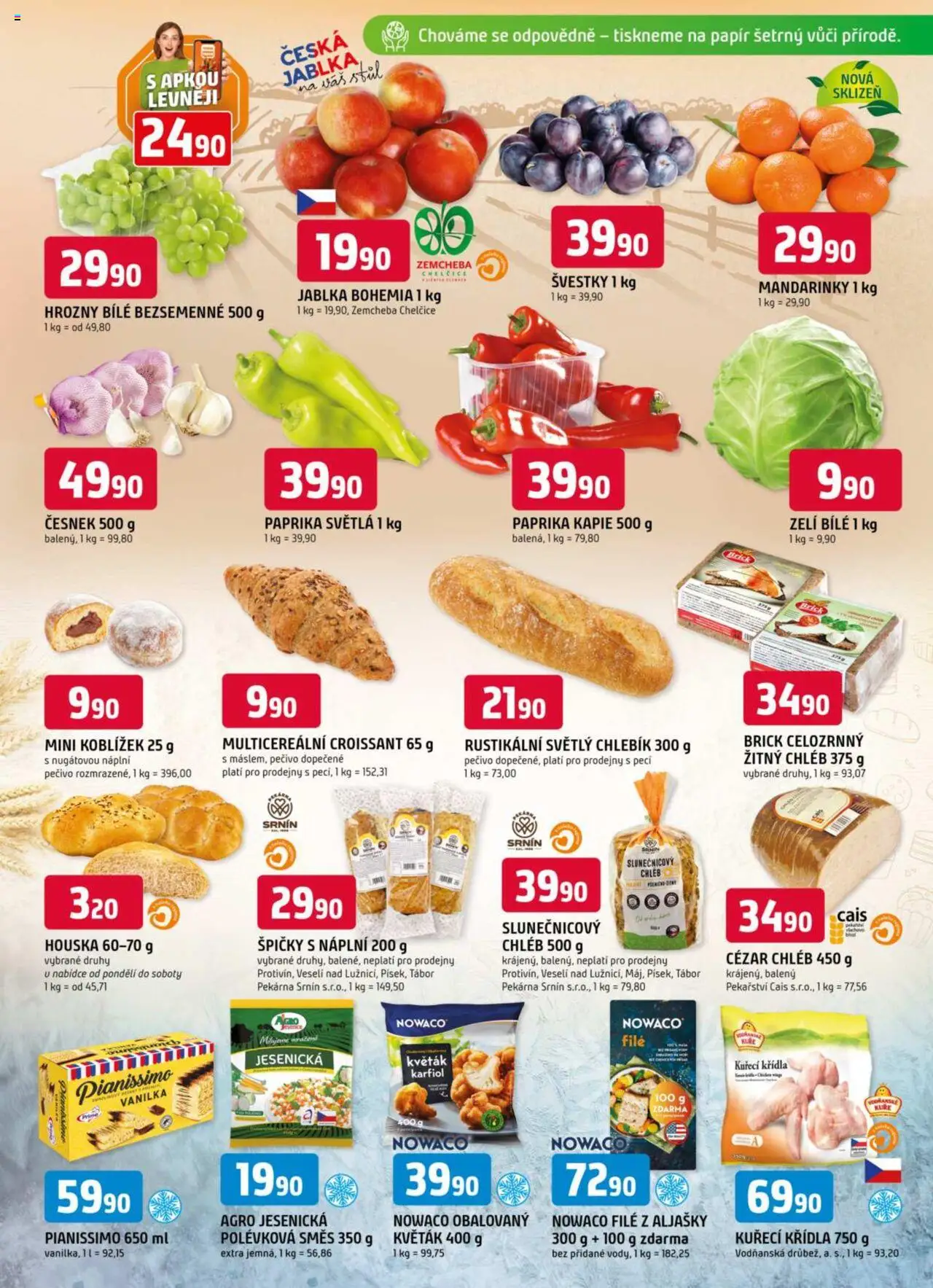 Trefa leták od 15.10.2025 | Strana: 3 | Produkty: Pečivo, Kuřecí Křídla, Slunečnicový chléb, Hrozny