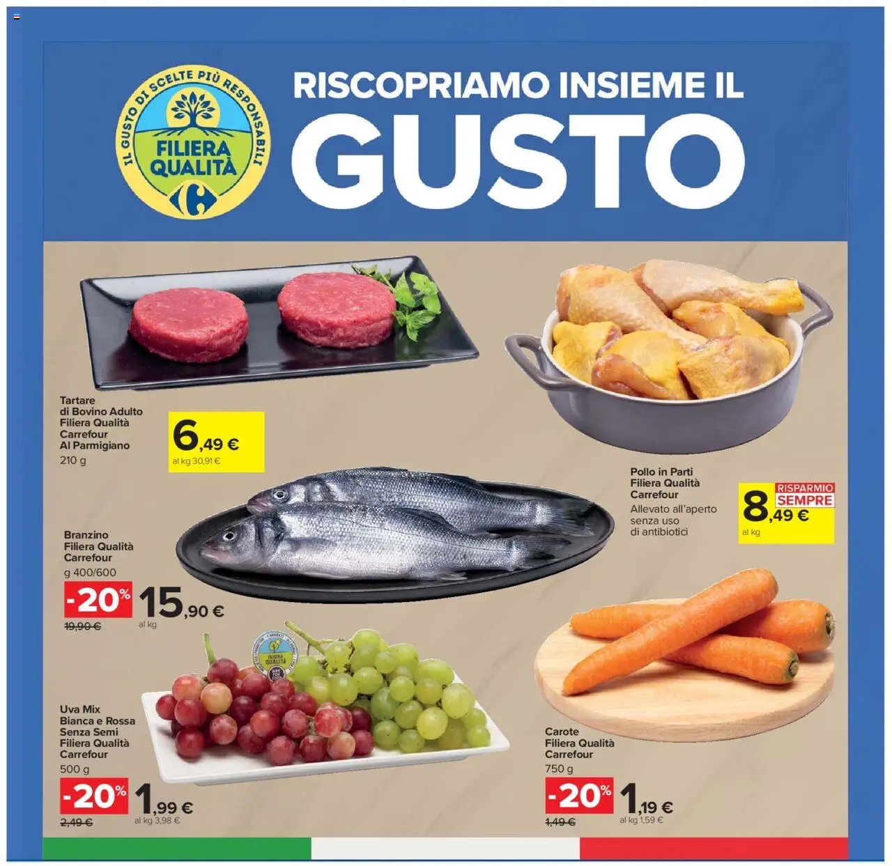 Volantino Carrefour del 26.09.2025 | Pagina: 10 | Prodotti: Pollo, Branzino, Uva, Parmigiano