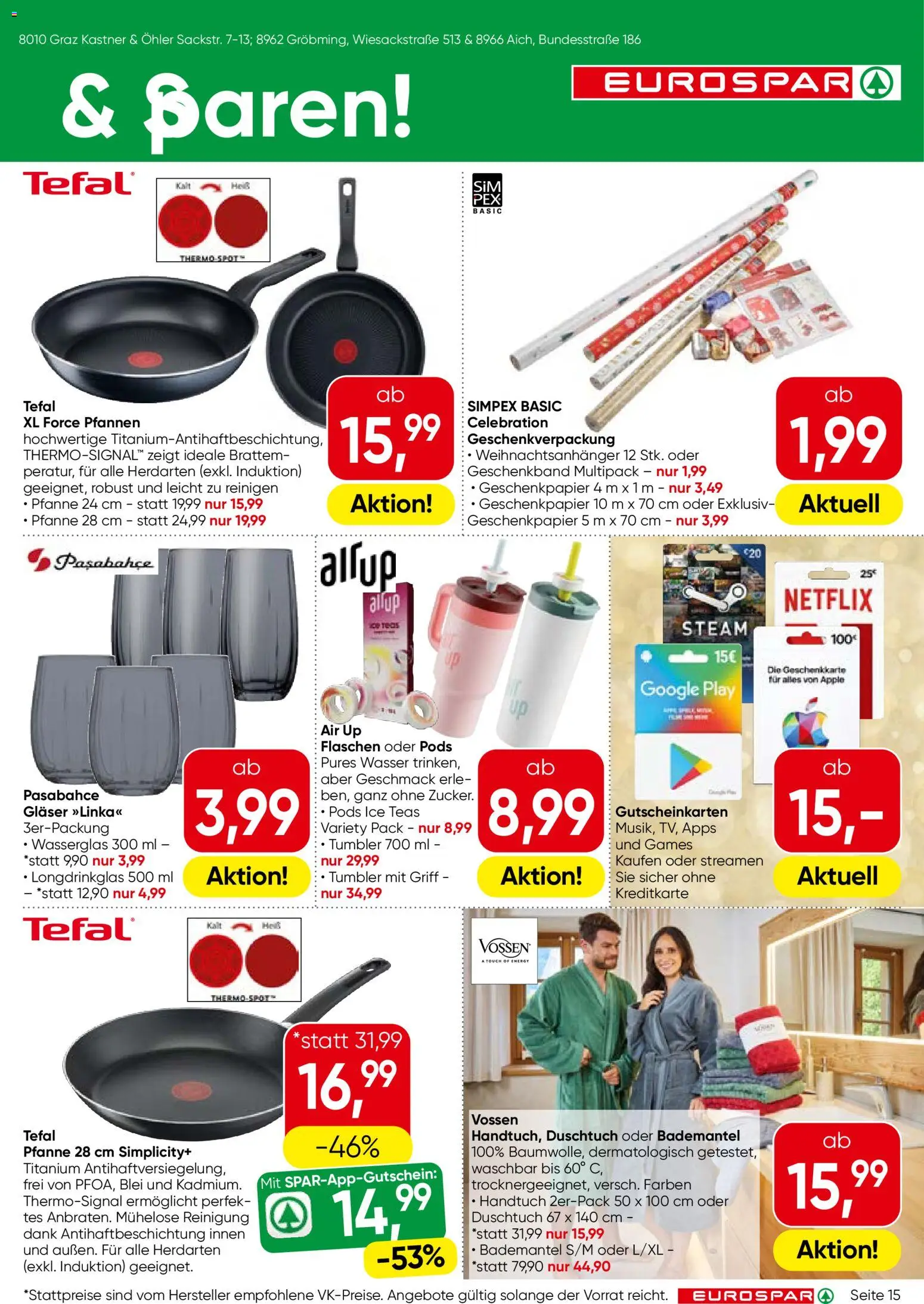 Eurospar Flugblatt - Steiermark gültig ab 04.12.2025 | Seite: 15 | Produkte: Wasser, Bademantel, Apple