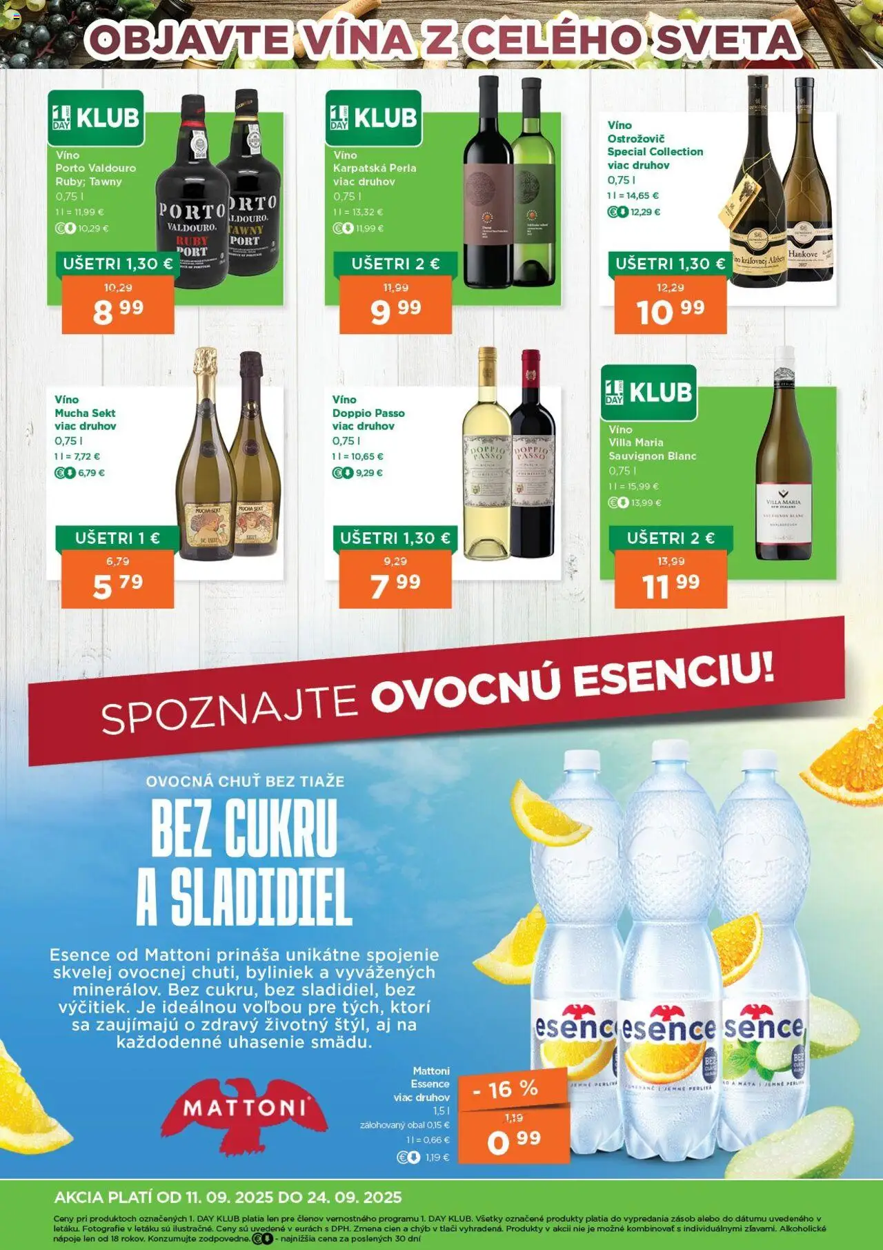 Nové 1day akcie – leták je platný od 11.09.2025 | Strana: 4 | Produkty: Víno, Mattoni