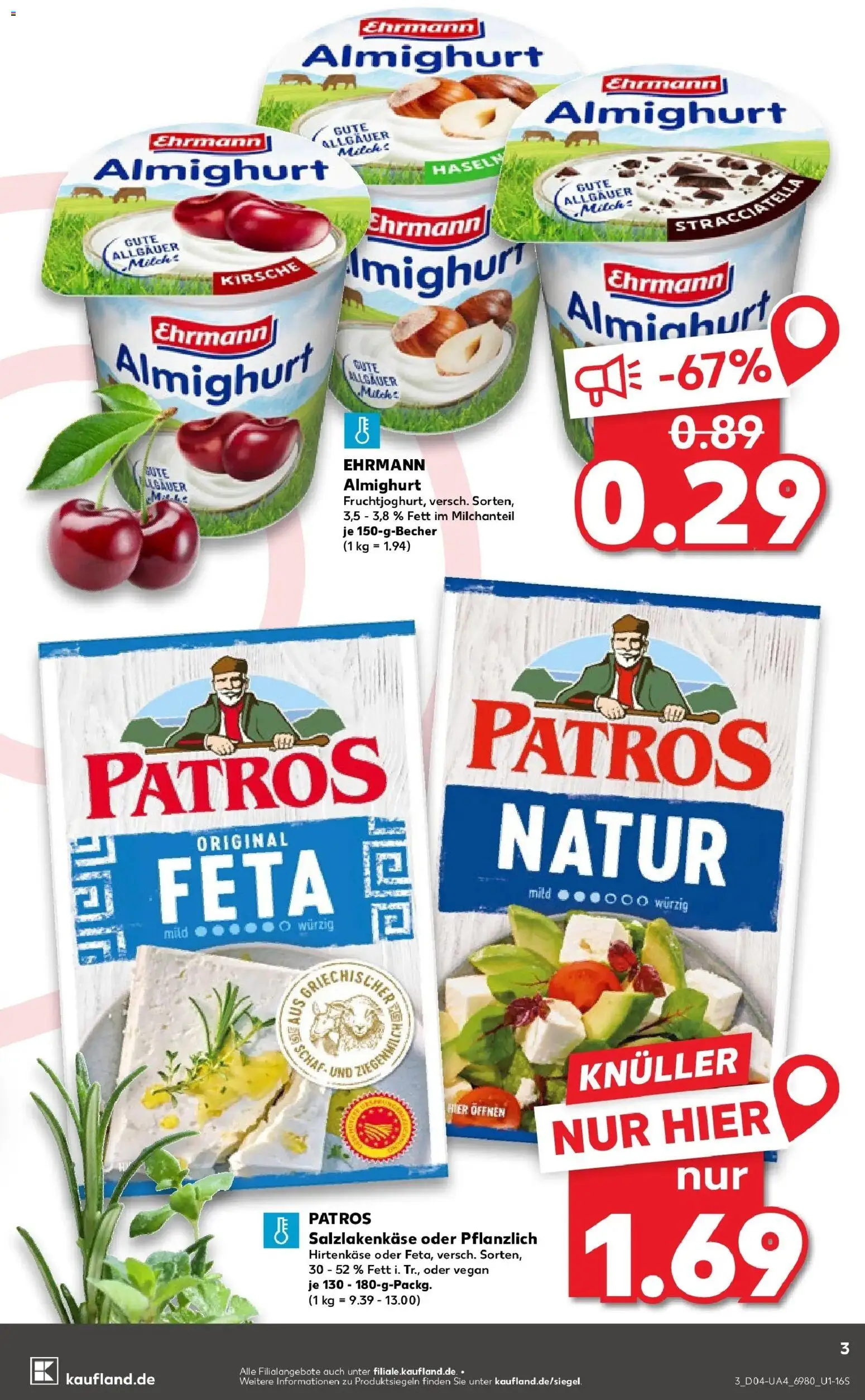 Kaufland prospekt Höchstadt	 – gültig ab 22.01.2026 | Seite: 3 | Produkte: Ehrmann almighurt, Feta, Milch, Patros