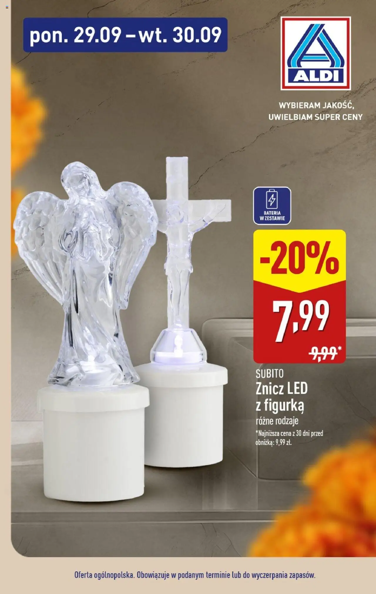 Aldi Gazetka - Znicze i wkłady w super cenach od 29.09.2025 | Strona: 9 | Produkty: Znicz LED, Bateria
