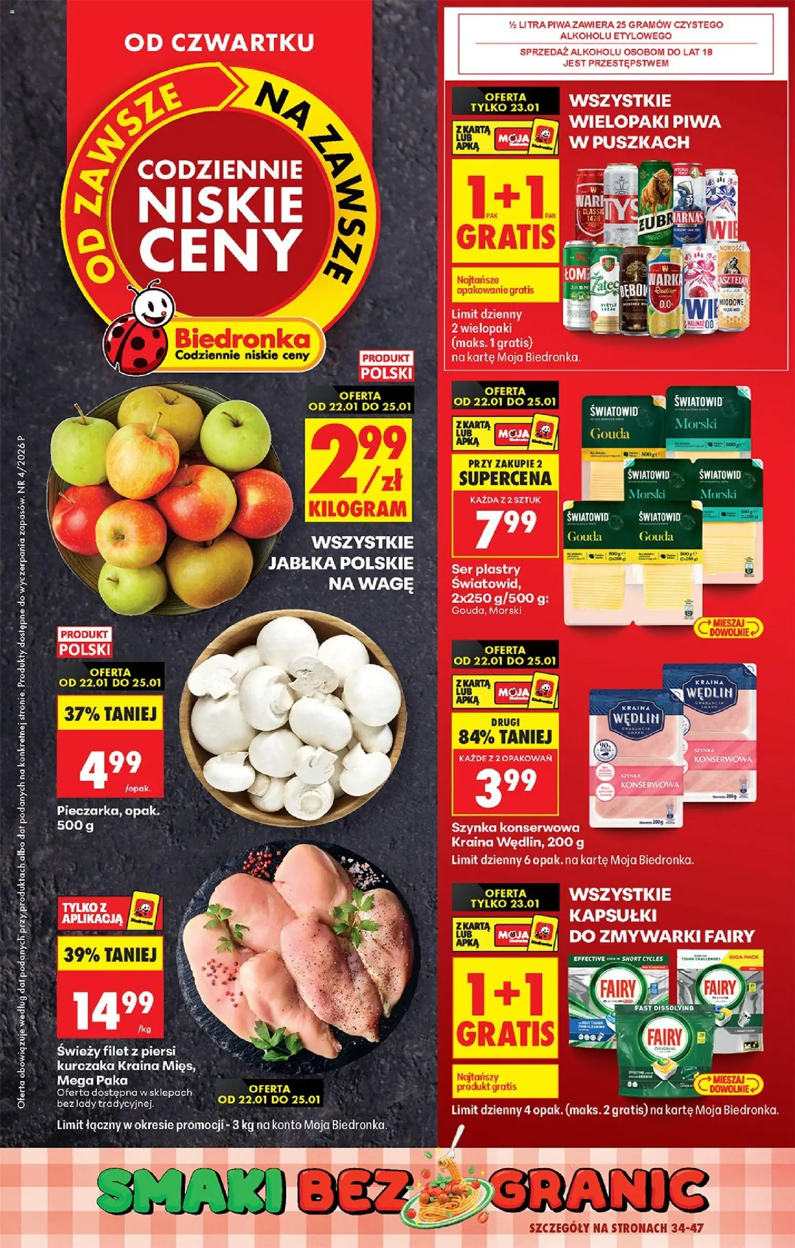 Biedronka gazetka - Oferta w tym tygodniu od 22.01.2026 | Strona: 1 | Produkty: Piersi, Kraina mięs, Fairy, Kapsułki do zmywarki