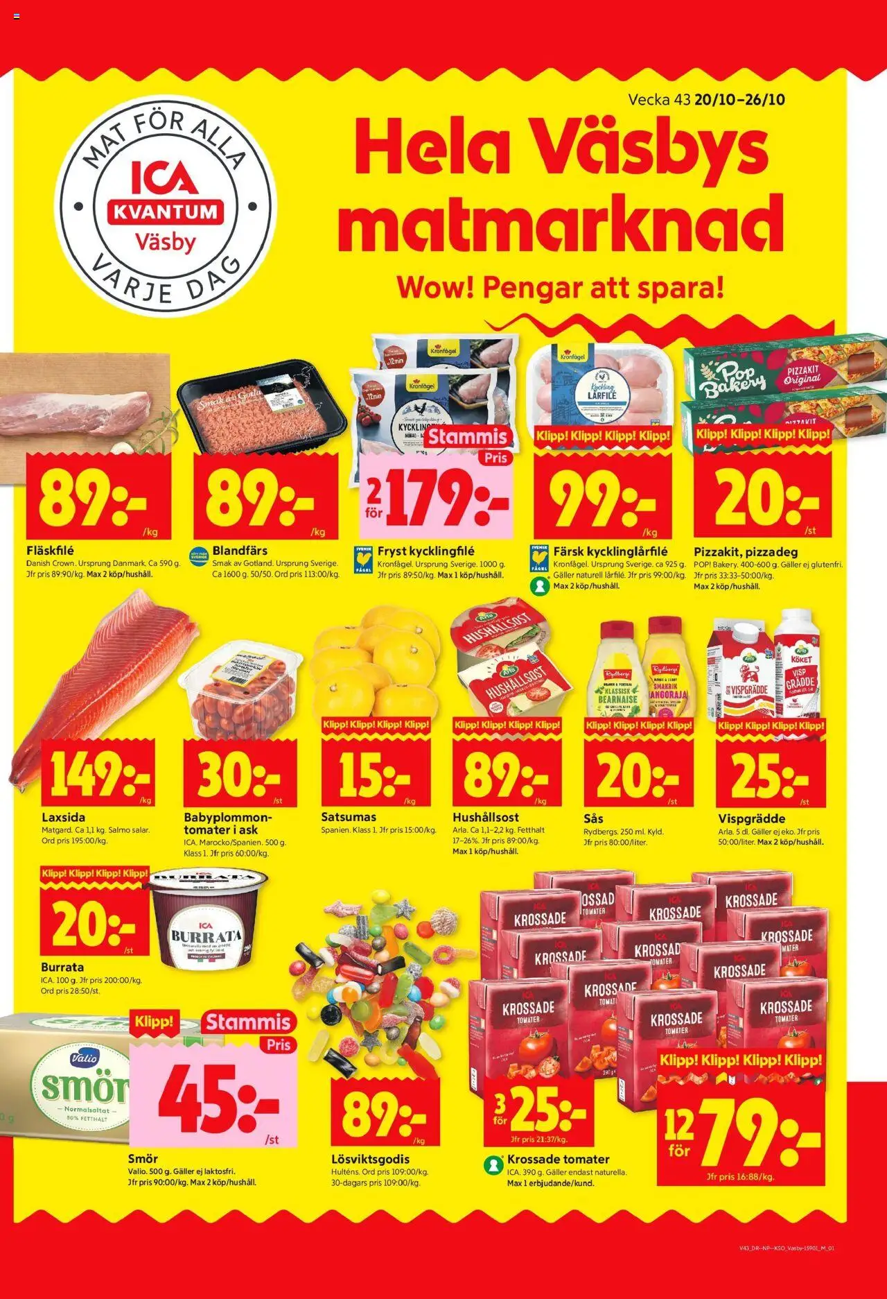 ICA Kvantum reklamblad aktuell från 20.10.2025 | Sida: 1 | Produkter: Kycklingfile, Galler, Smör, Pizzakit