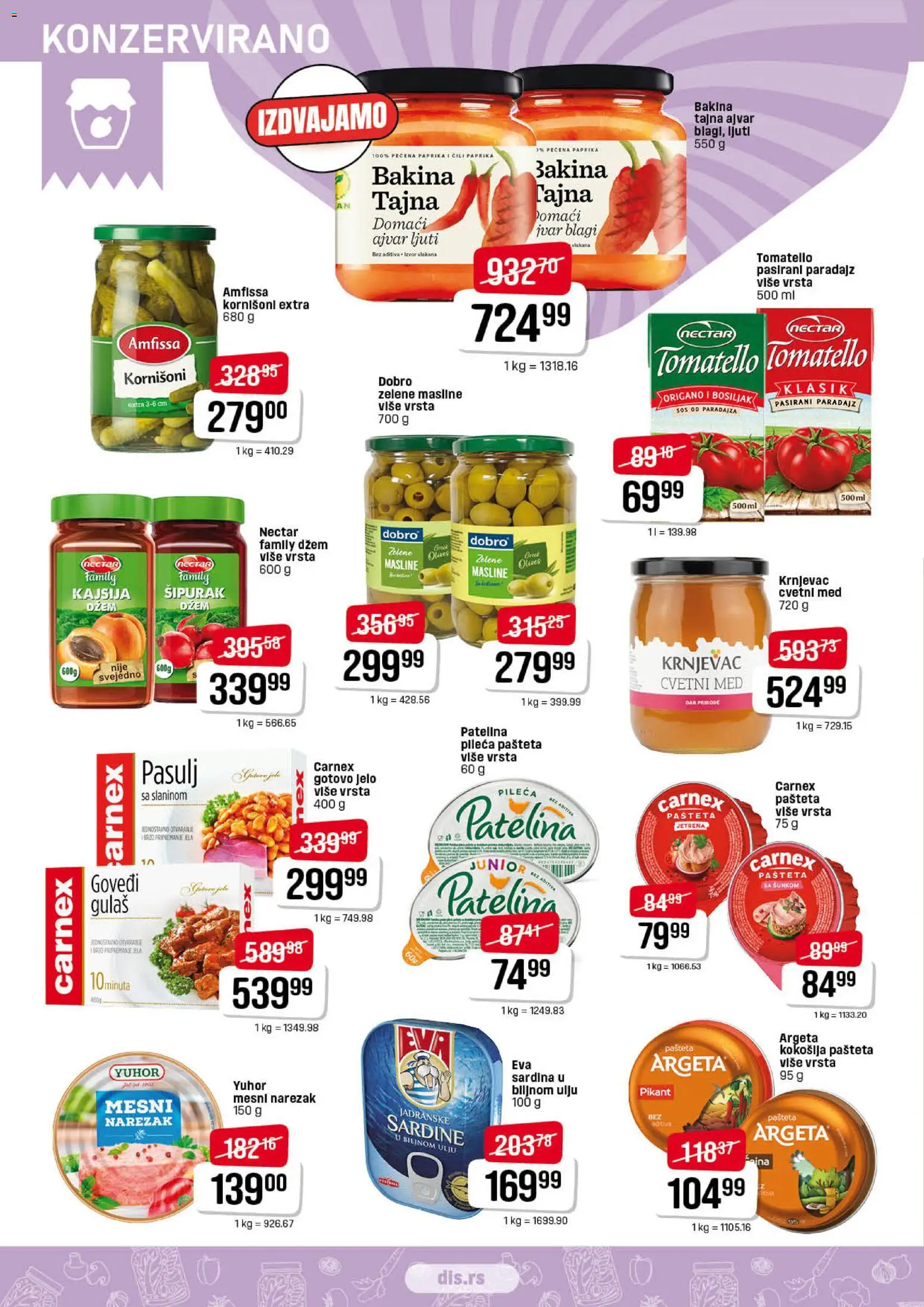 DIS katalog - važi od 15.01.2026 | Strana: 8 | Proizvode: Ajvar, Pasirani paradajz, Kornišoni, Med