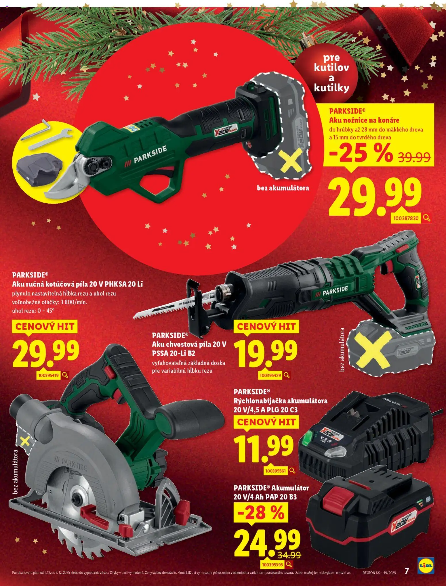 Nové Lidl akcie – leták je platný od 01.12.2025 | Strana: 7 | Produkty: Nožnice na konáre, Aku nožnice na konáre, Píla, Kotúčová píla