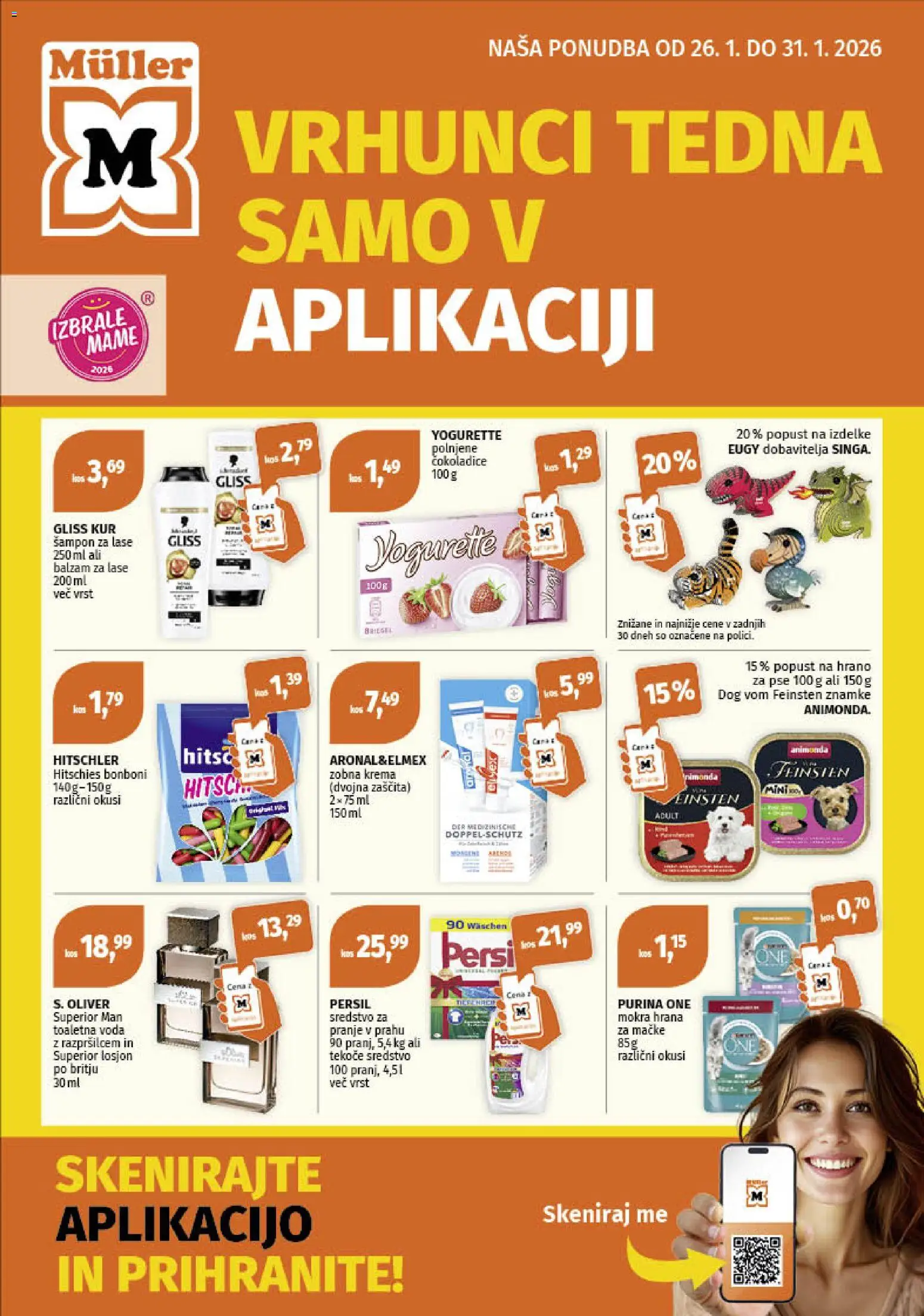 Novi Müller katalog ponudbe – veljaven od 26.01.2026 | Stran: 1 | Izdelki: Hrana za mačke, Hrana za pse, Sampon, Krema
