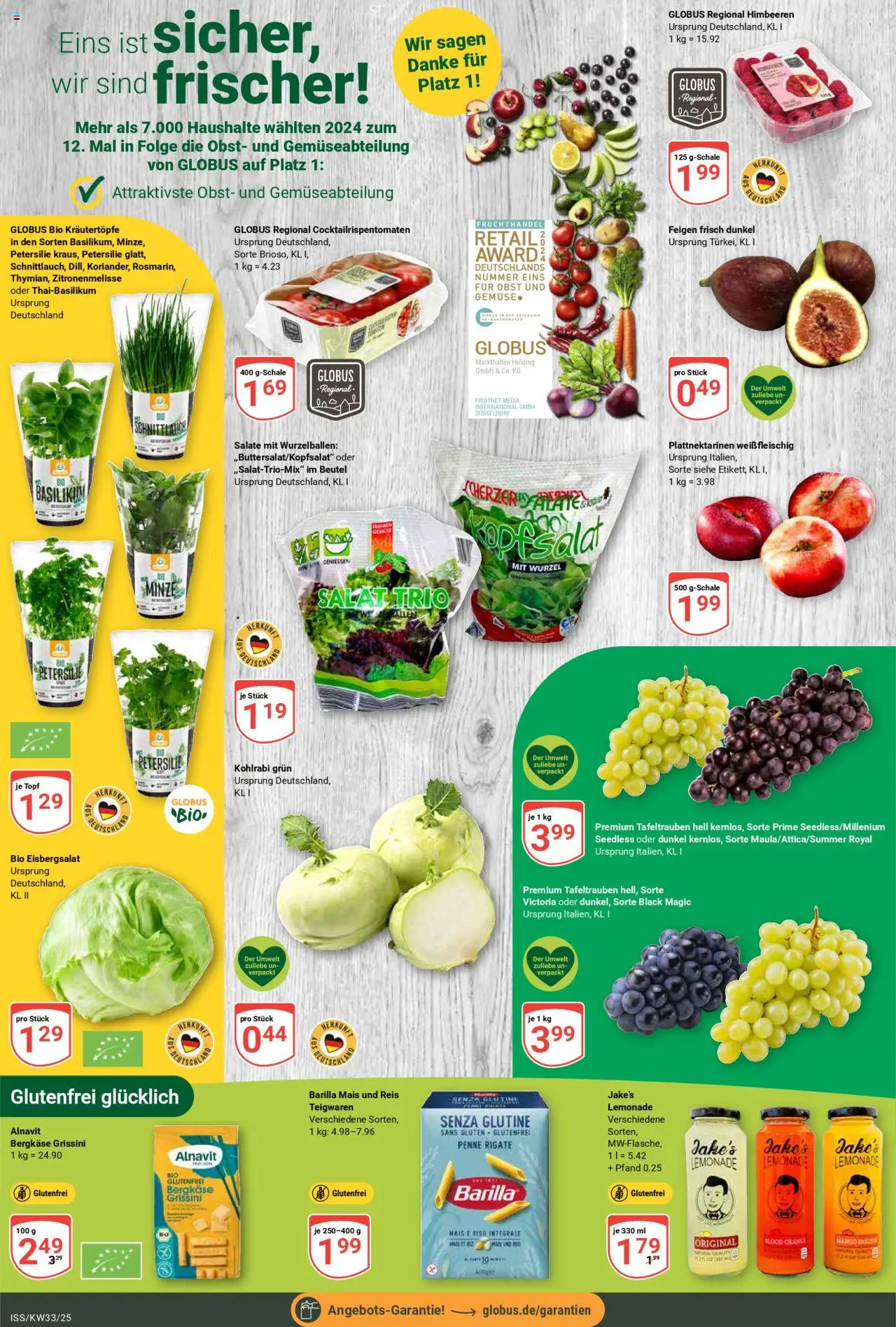 Globus Prospekt 	 - gültig ab dem 11.08.2025 | Seite: 4 | Produkte: Himbeeren, Eisbergsalat, Gemüse, Obst