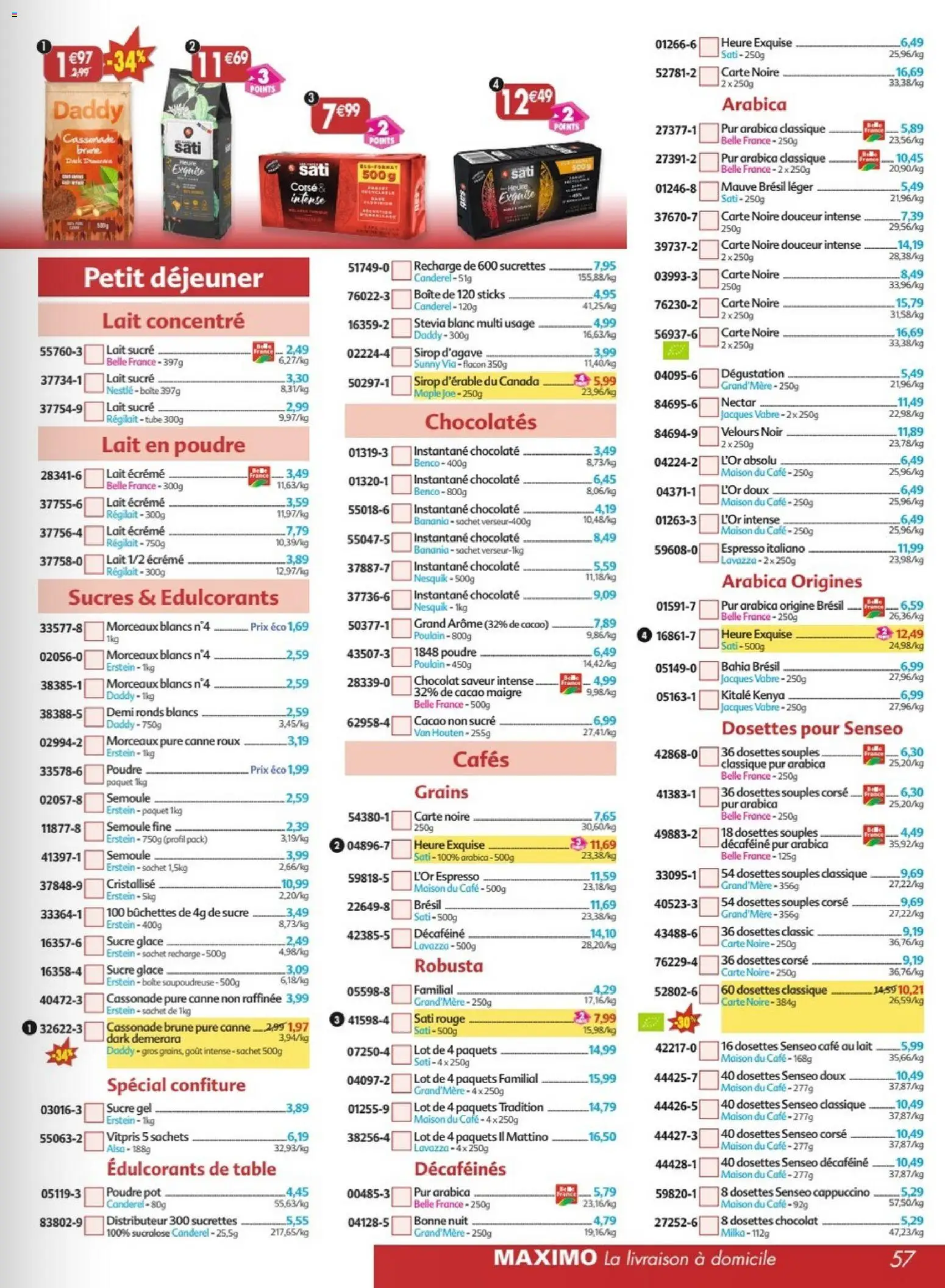 {H1} | Page: 57 | Produits: Cassonade, Sirop d'agave, Senseo, Poudre